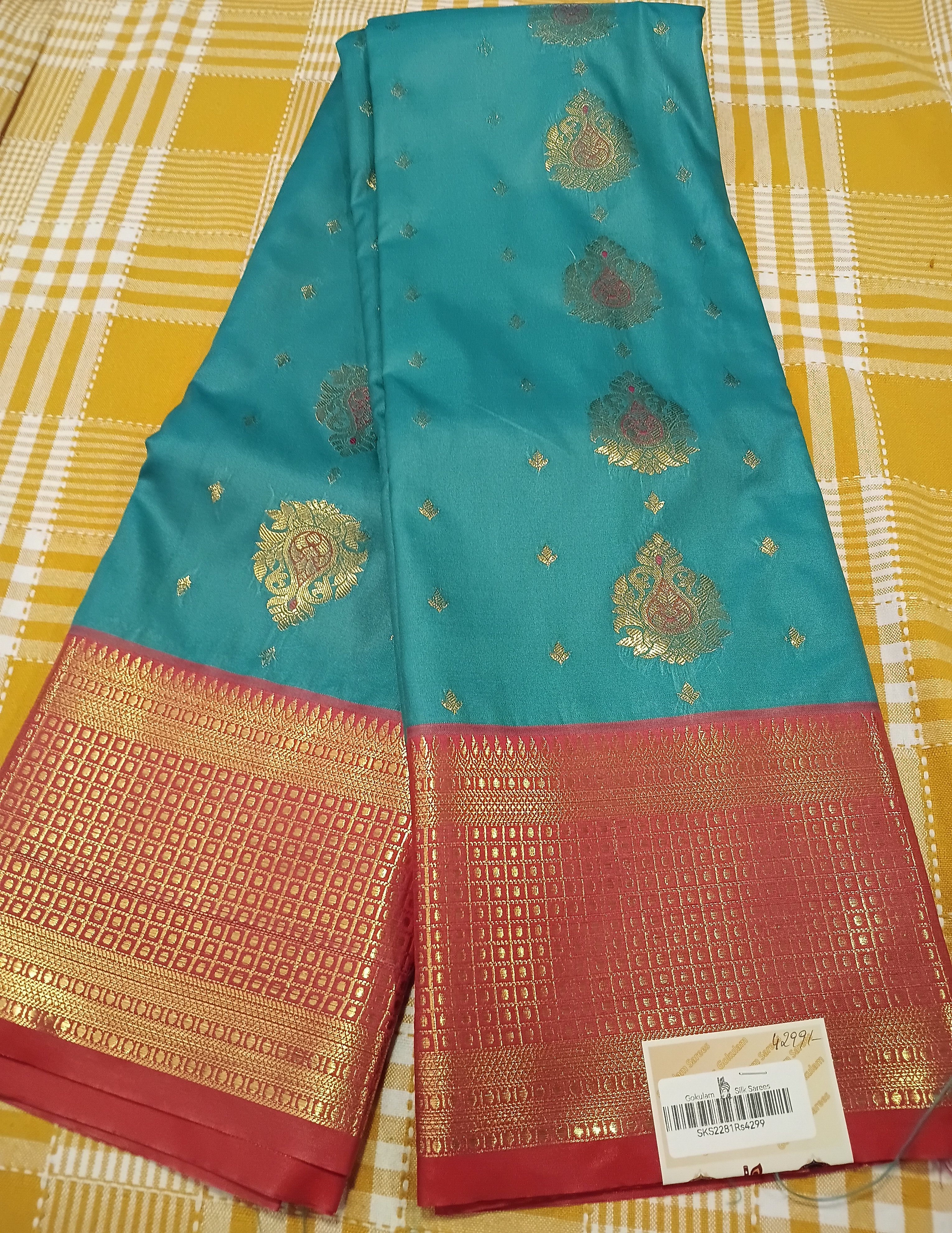 Sky Blue With Red Semi Kanchi Silka 067 view 2