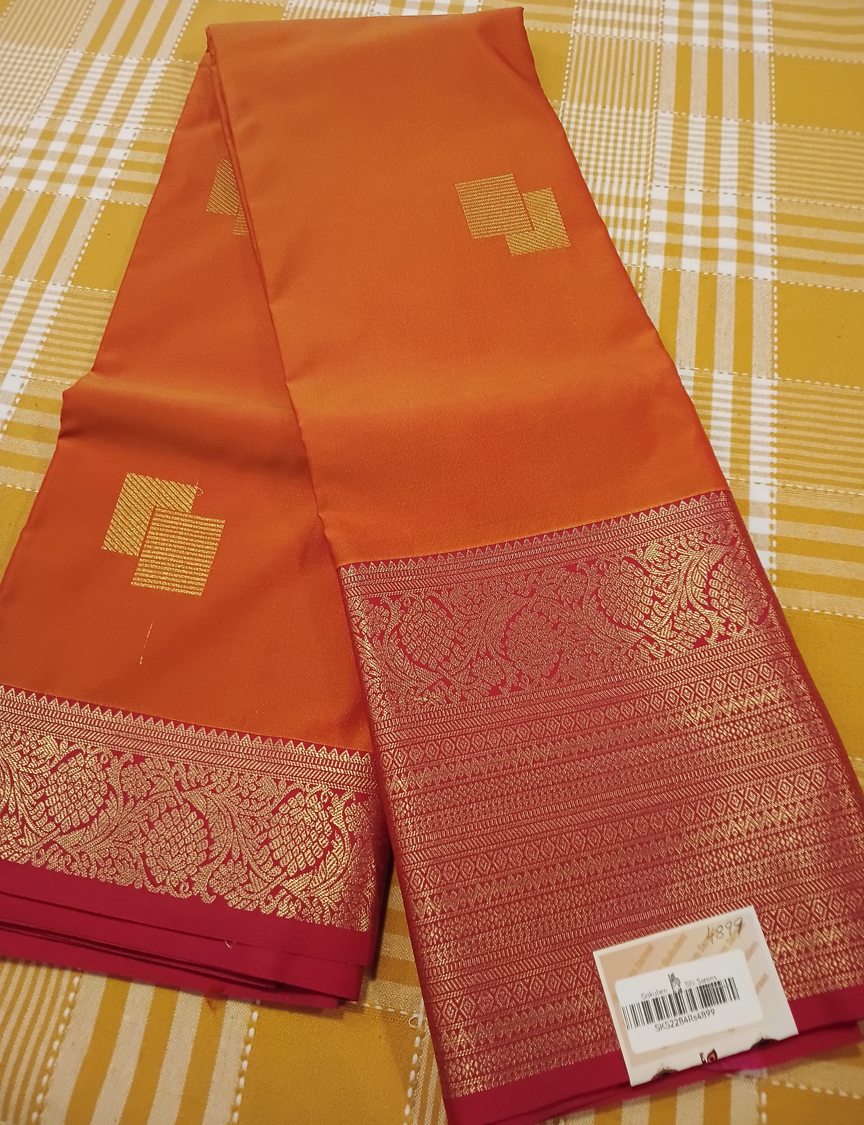 Orange With Red Semi Kanchi Silk 031 view 2