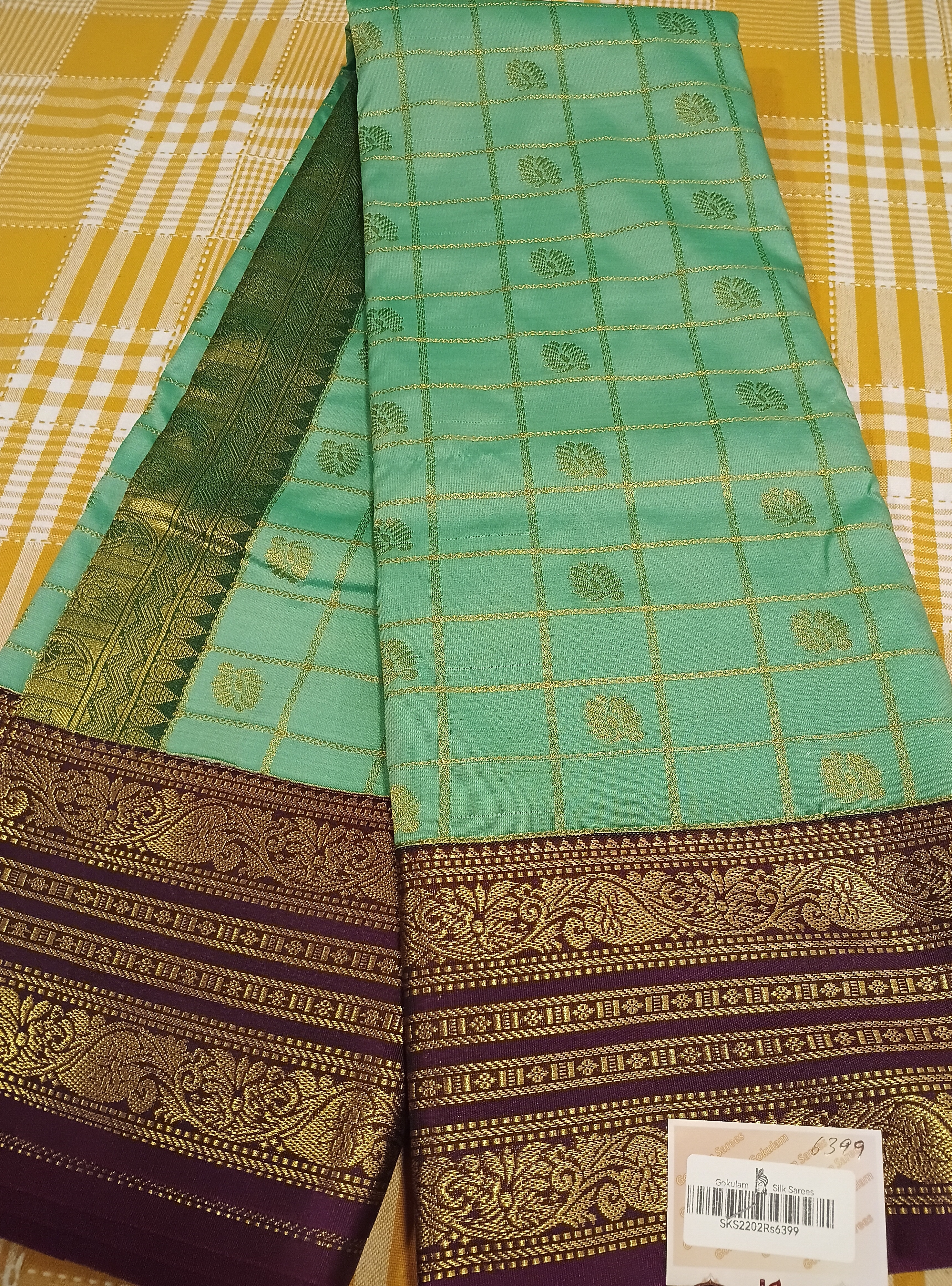 Green With Dark Purple Semi Kanchi Silk 017 view 2
