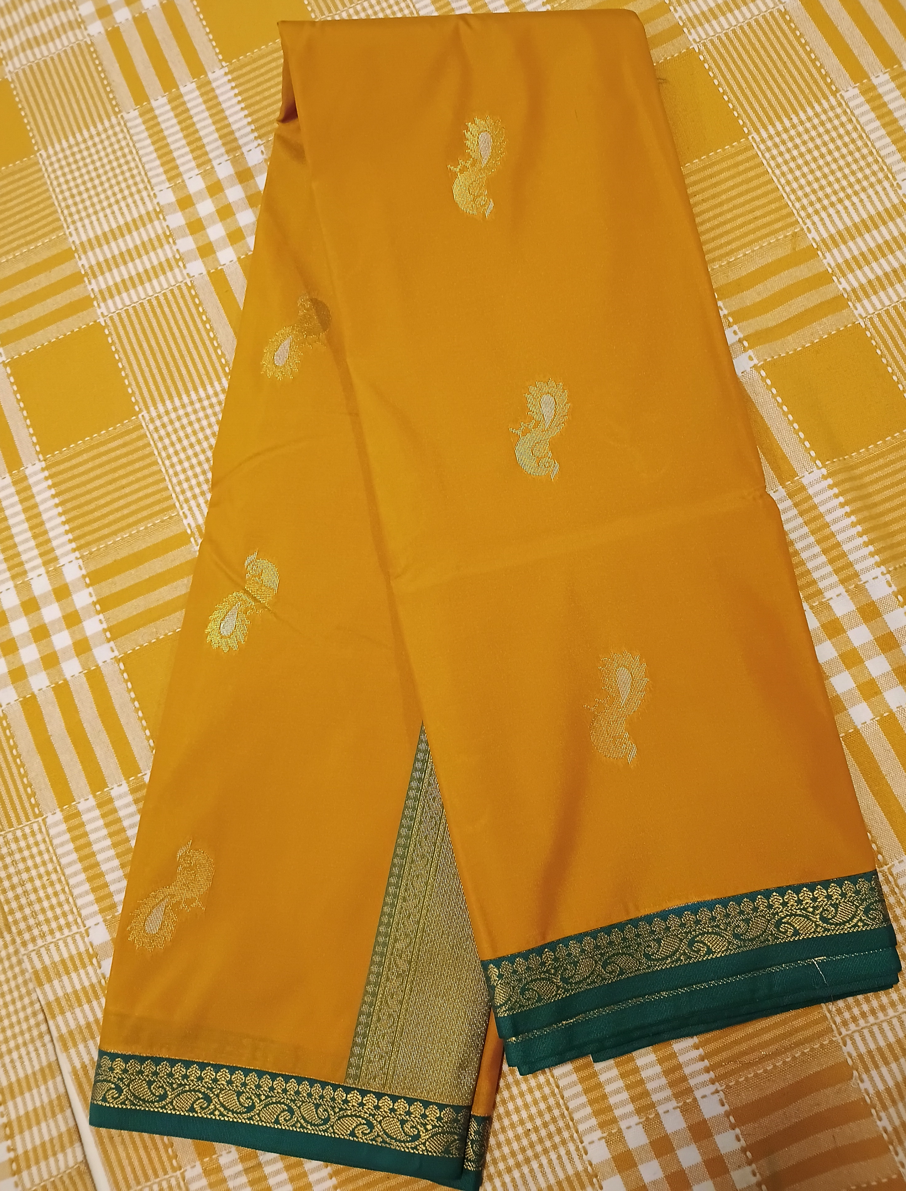 Yellow With Green Semi Kanchi Silk 076 view 2