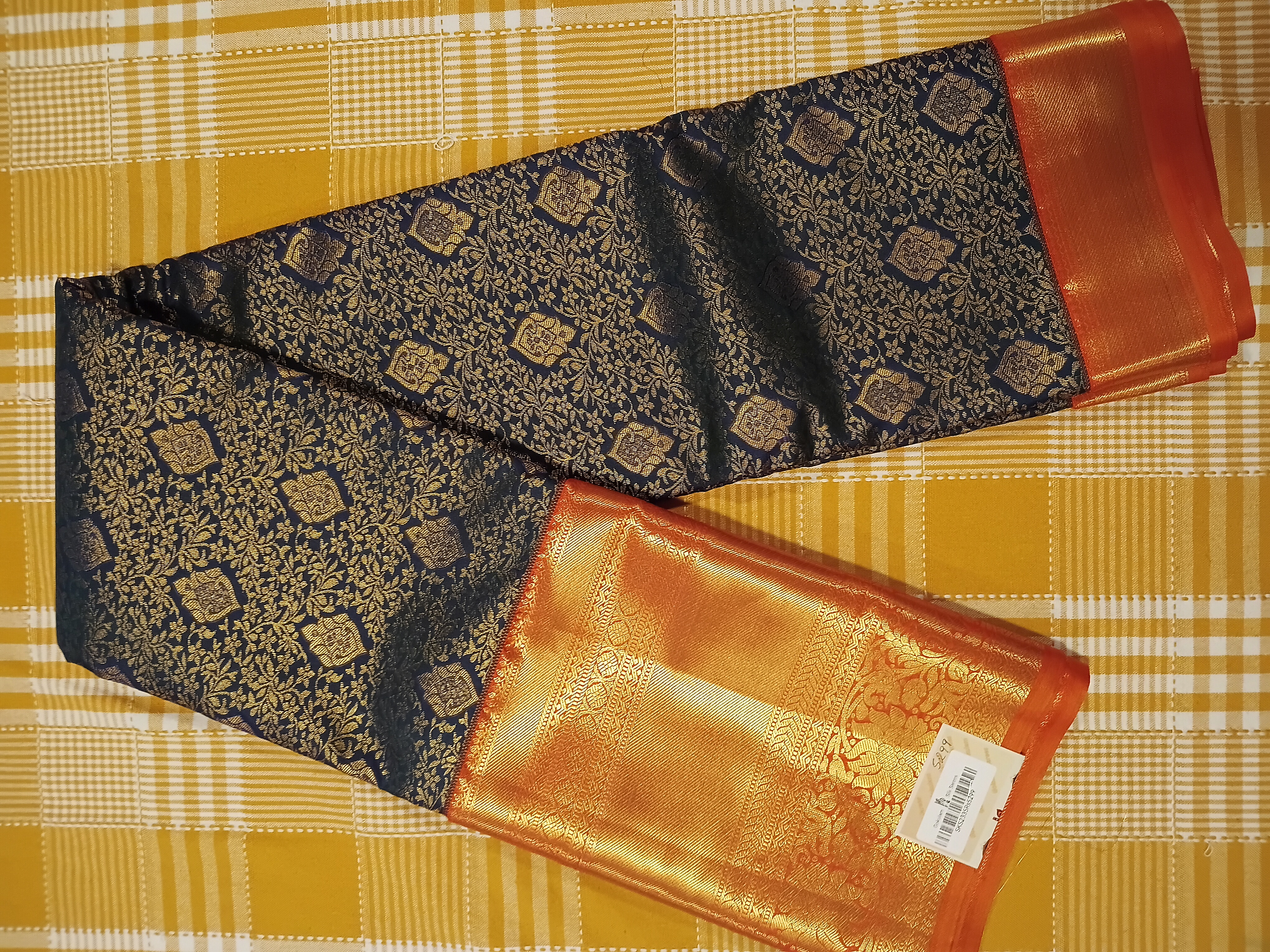 Dark Blue With Orange Semi Kanchi Silk 011 view 2