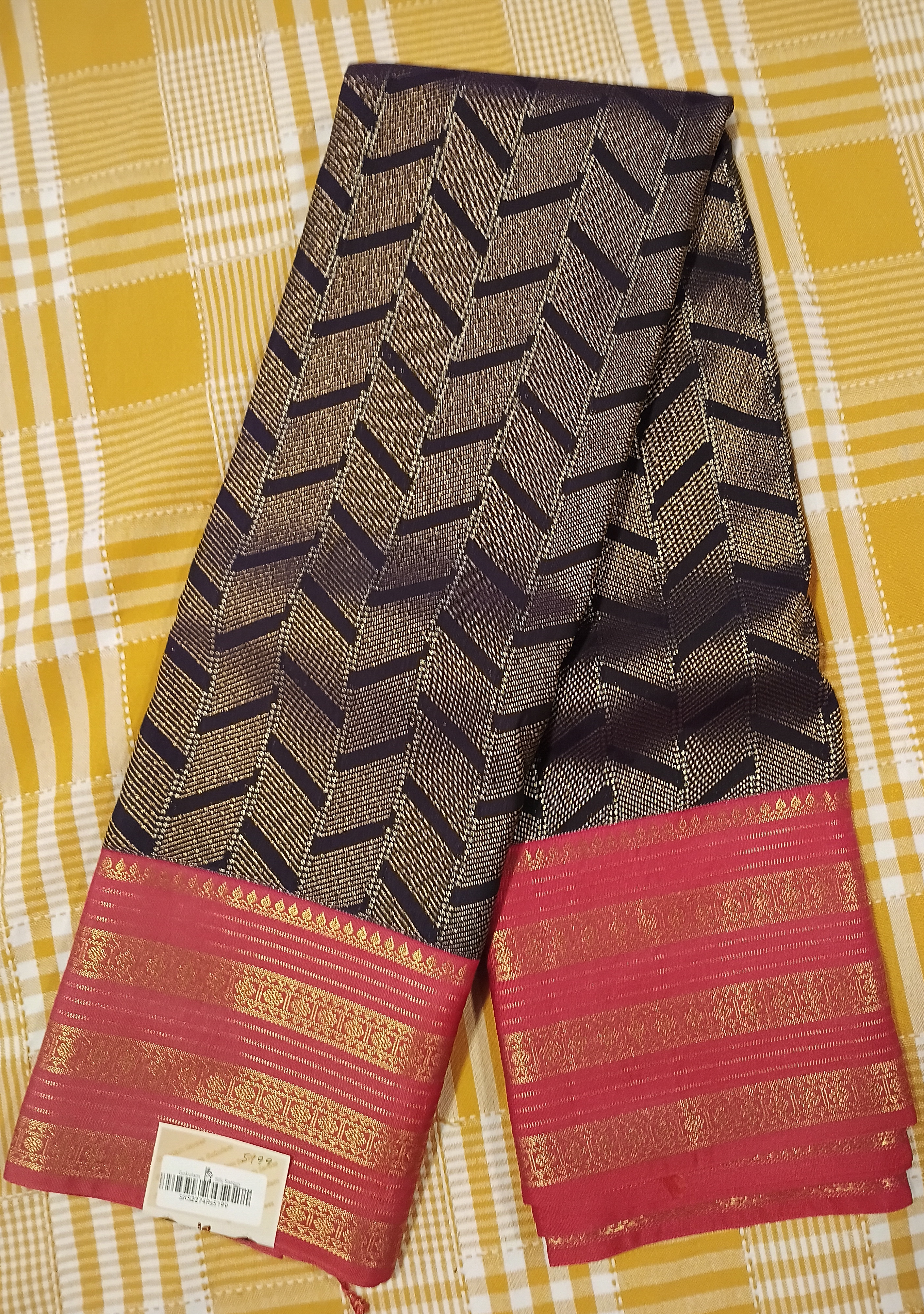 Red With Block Semi Kanchi Silk 043 view 2