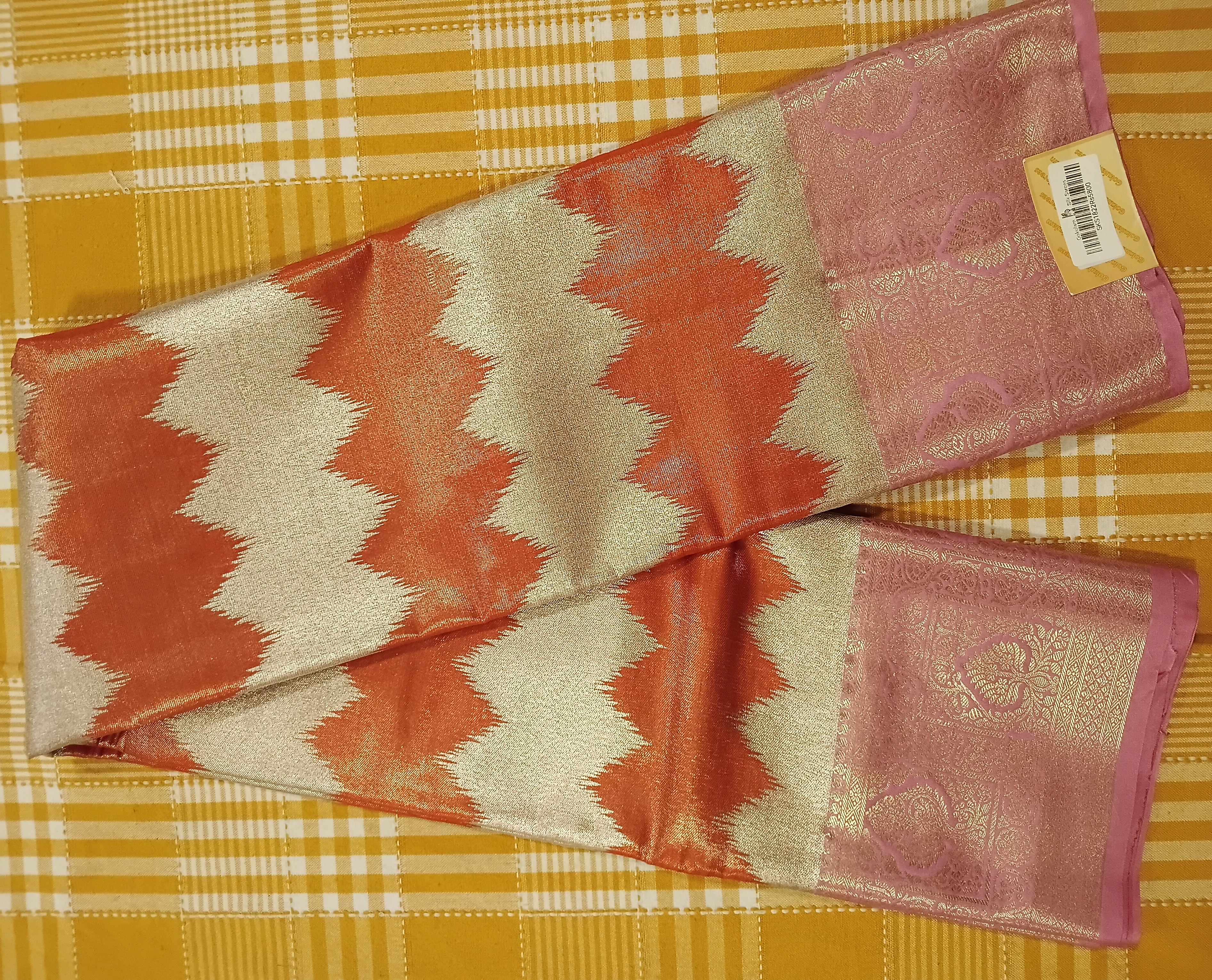 Orange White With Light Pink Semi Kanchi Silk 028 view 2