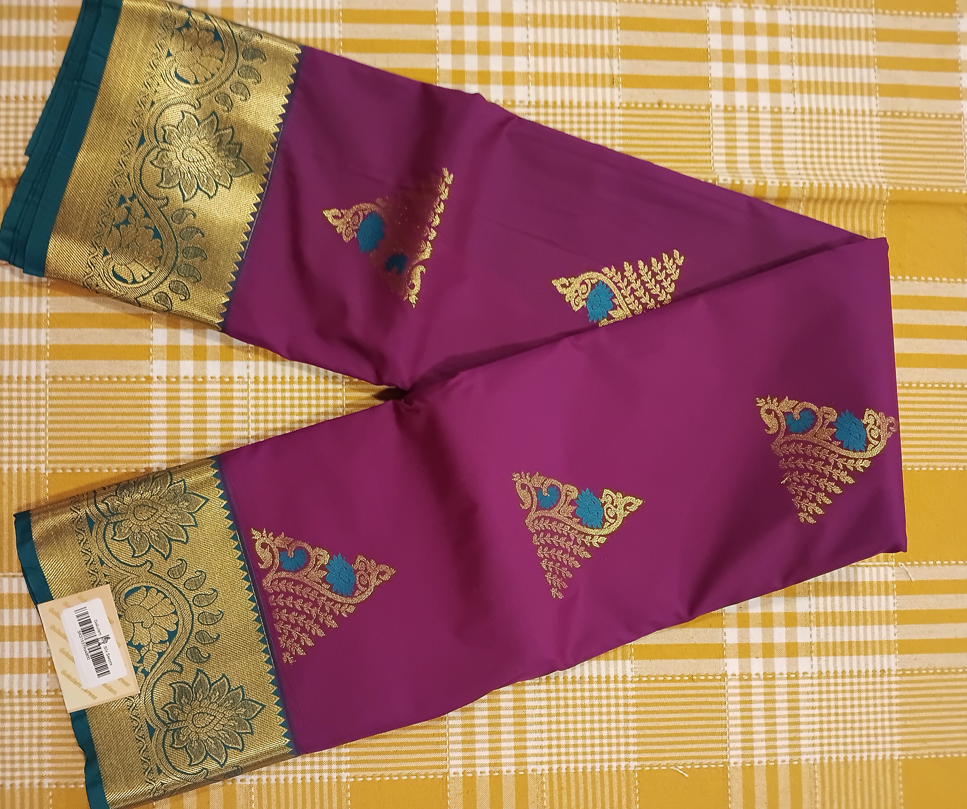 Wine With Navy Blue Semi Kanchi Silk 073 view 2