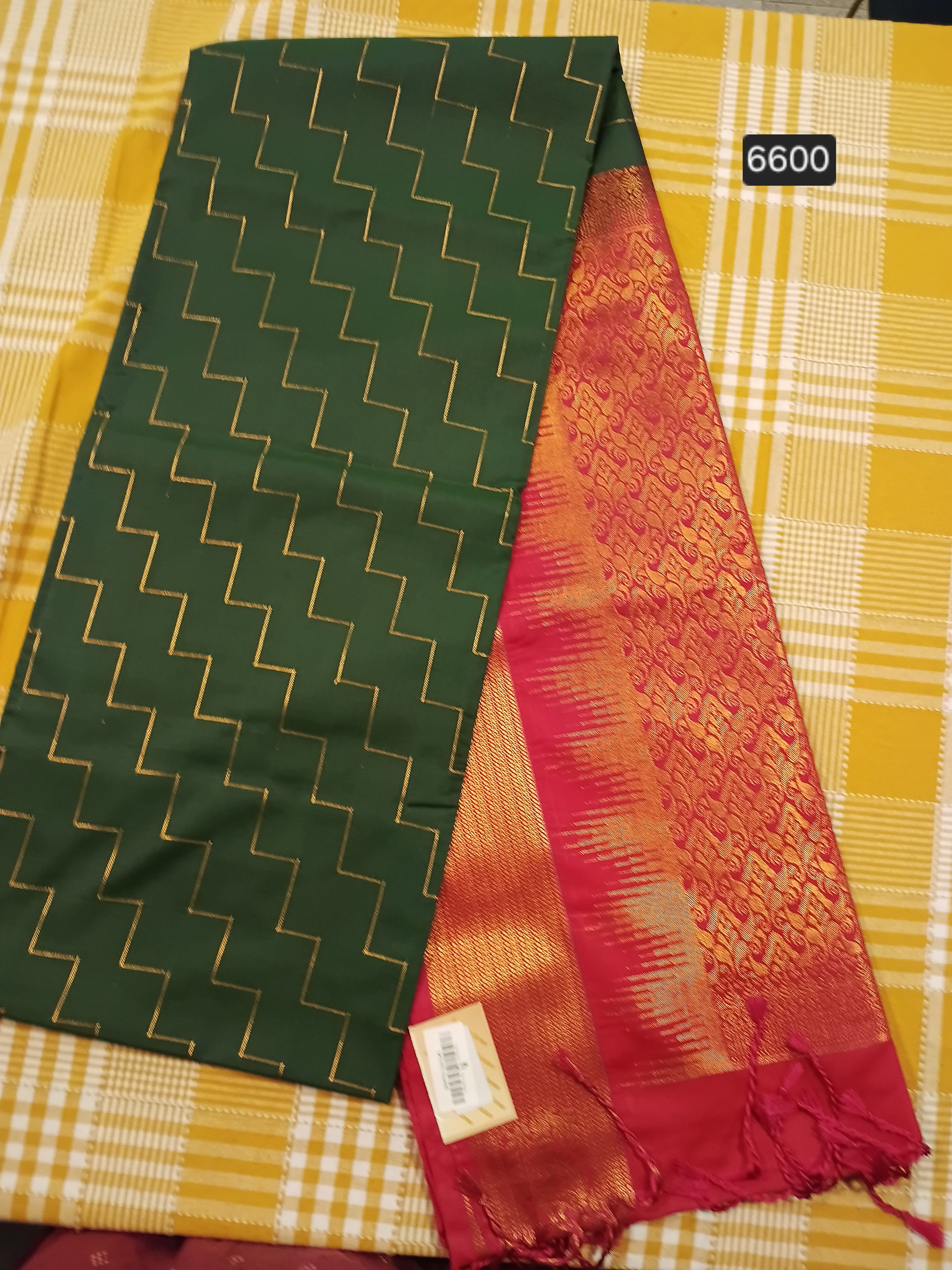 Semi Kanchi Silk Red With Bottle Green 053 view 2