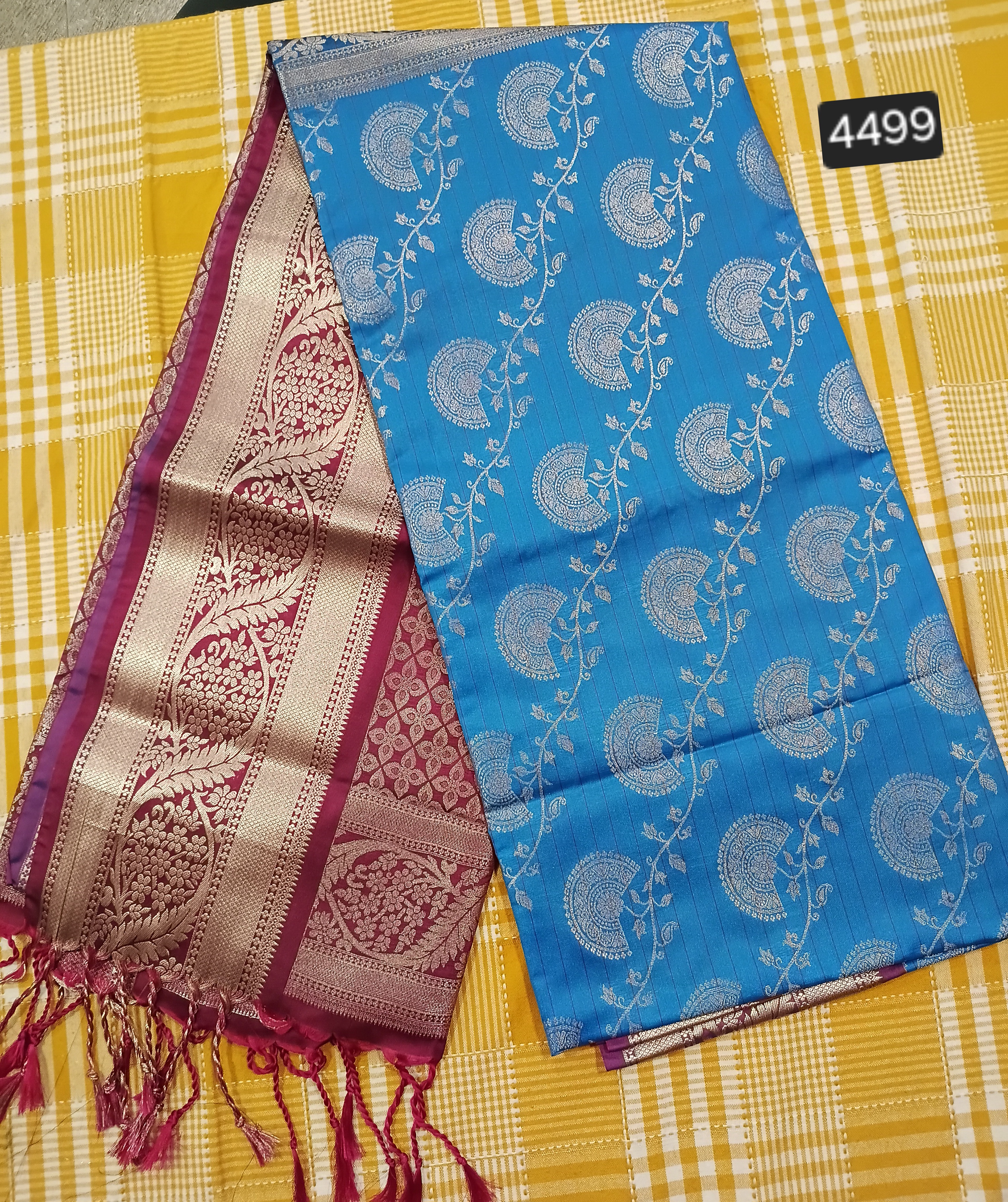 Sky Blue With Dark Pink Semi Kanchi Silk 066 view 2