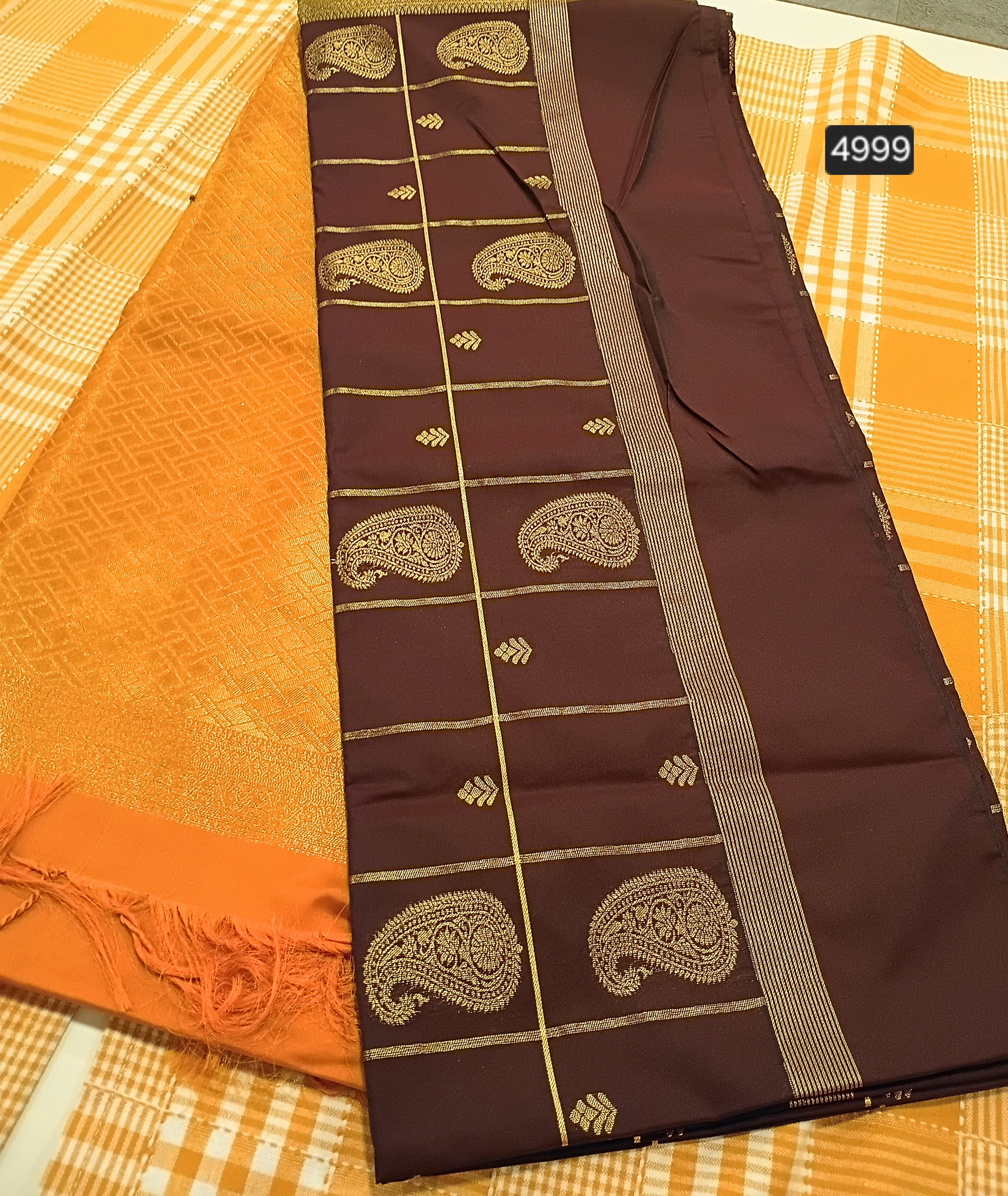 Brown With Yellow Semi Kanchi Silk 010 view 2