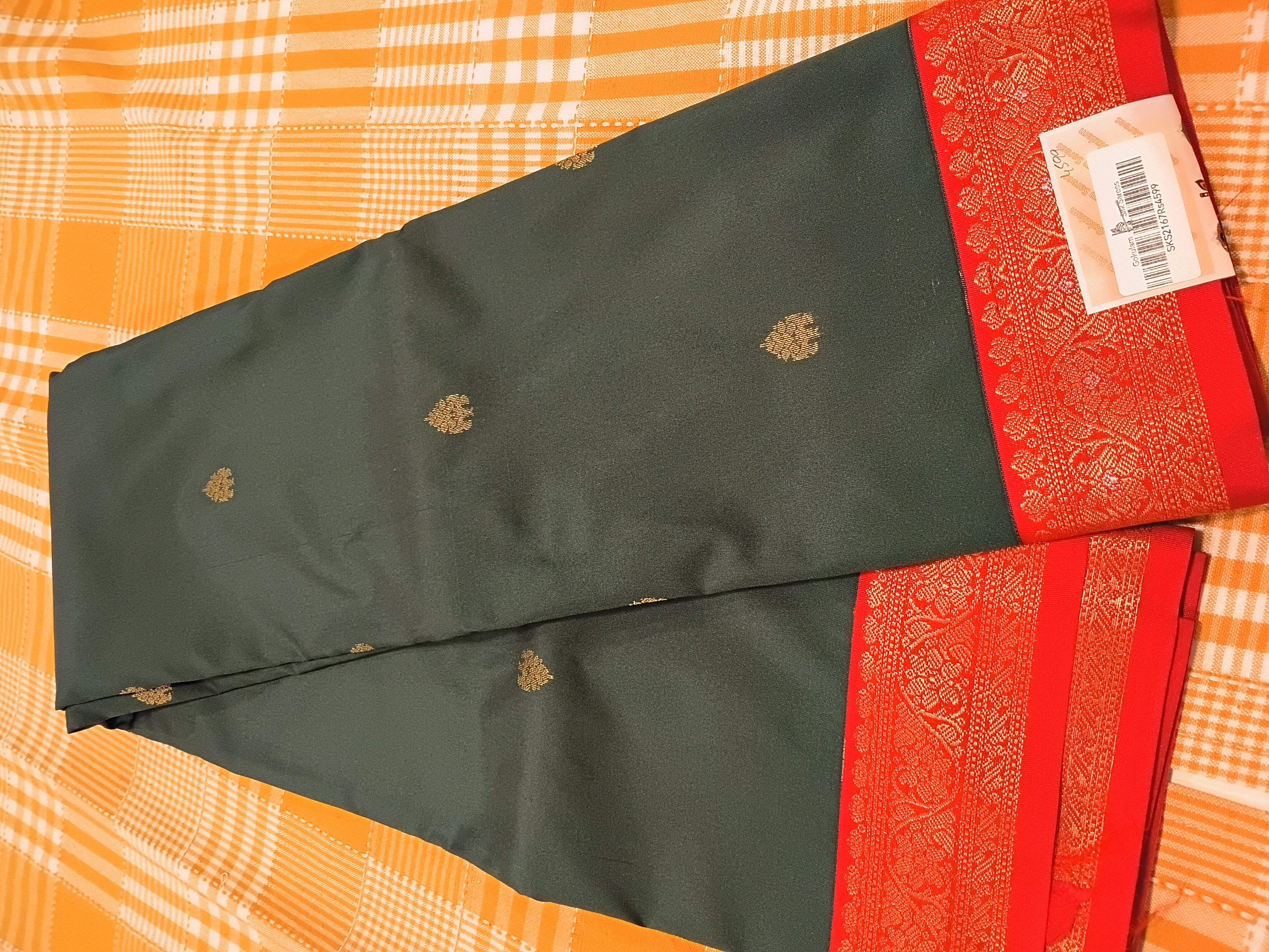 Red With Bottle Green Semi Kanchi Silk 044 view 2
