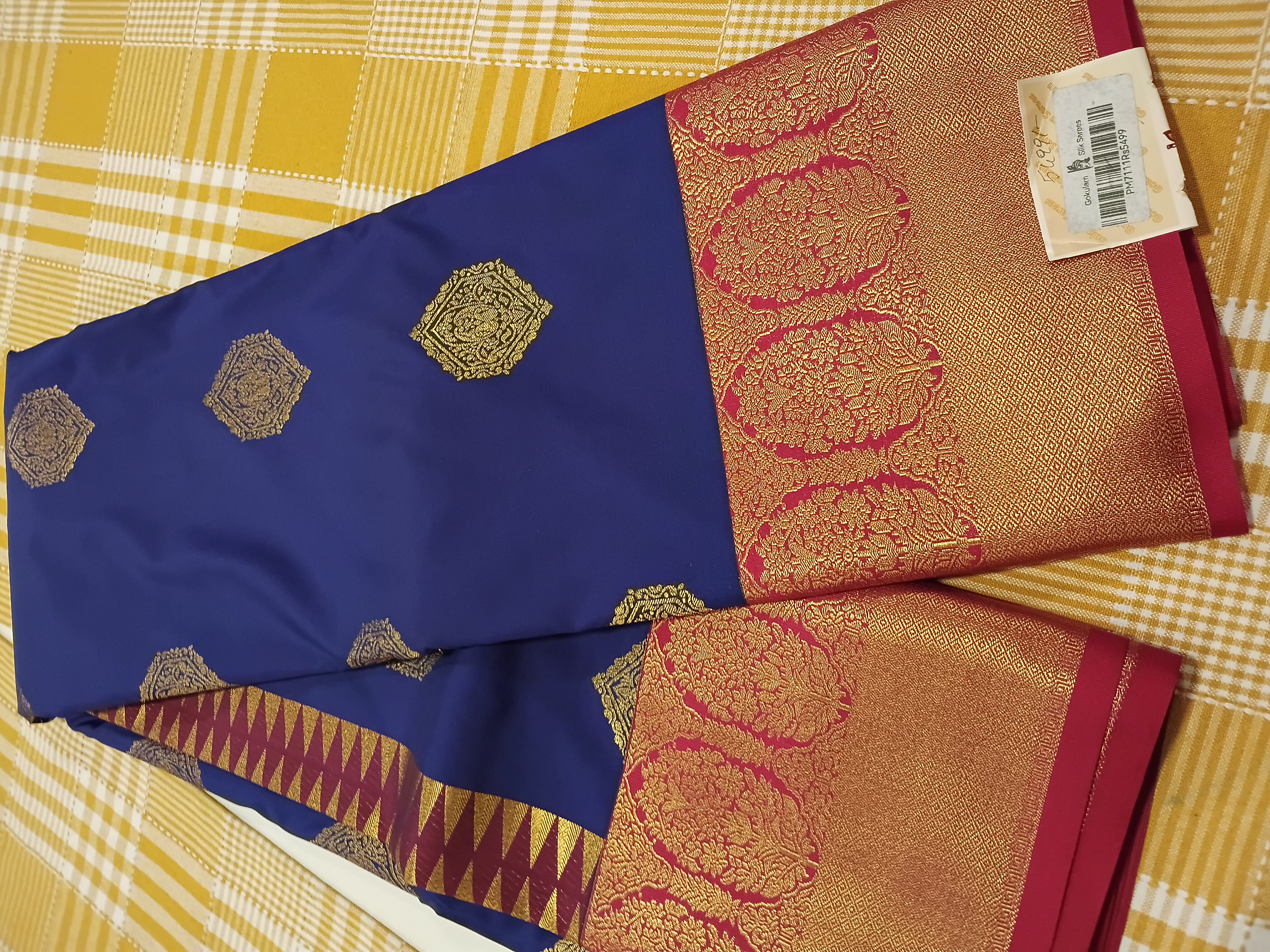 Blue With Red Semi Kanchi Silk 006 view 2