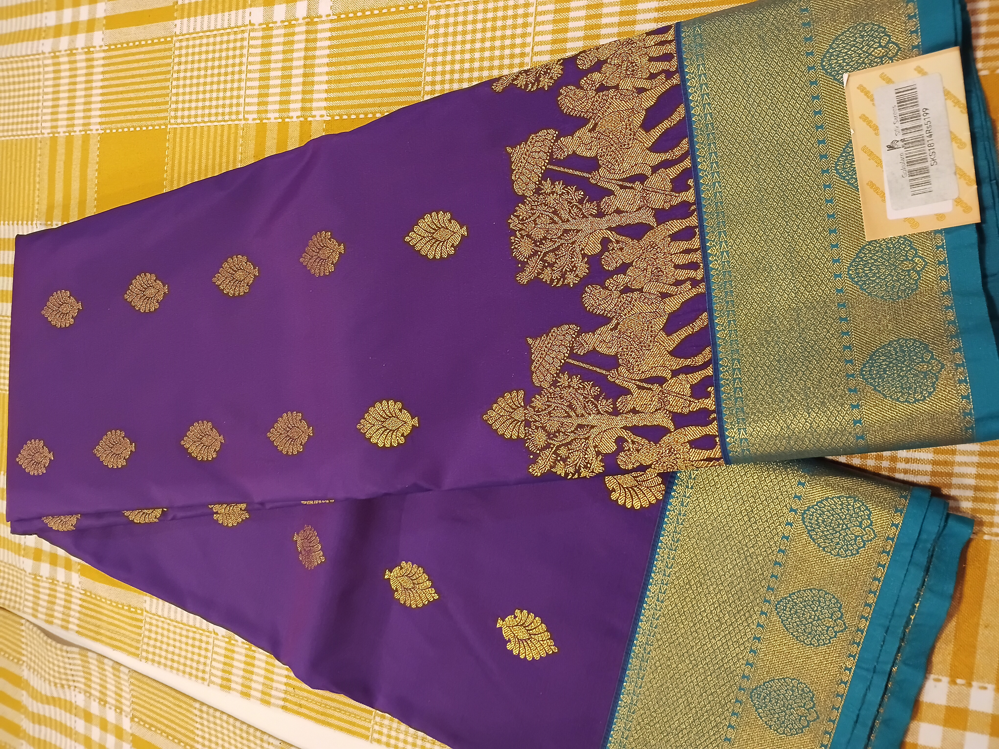 Purple With Sky Blue Semi Kanchi Silk 041 view 2