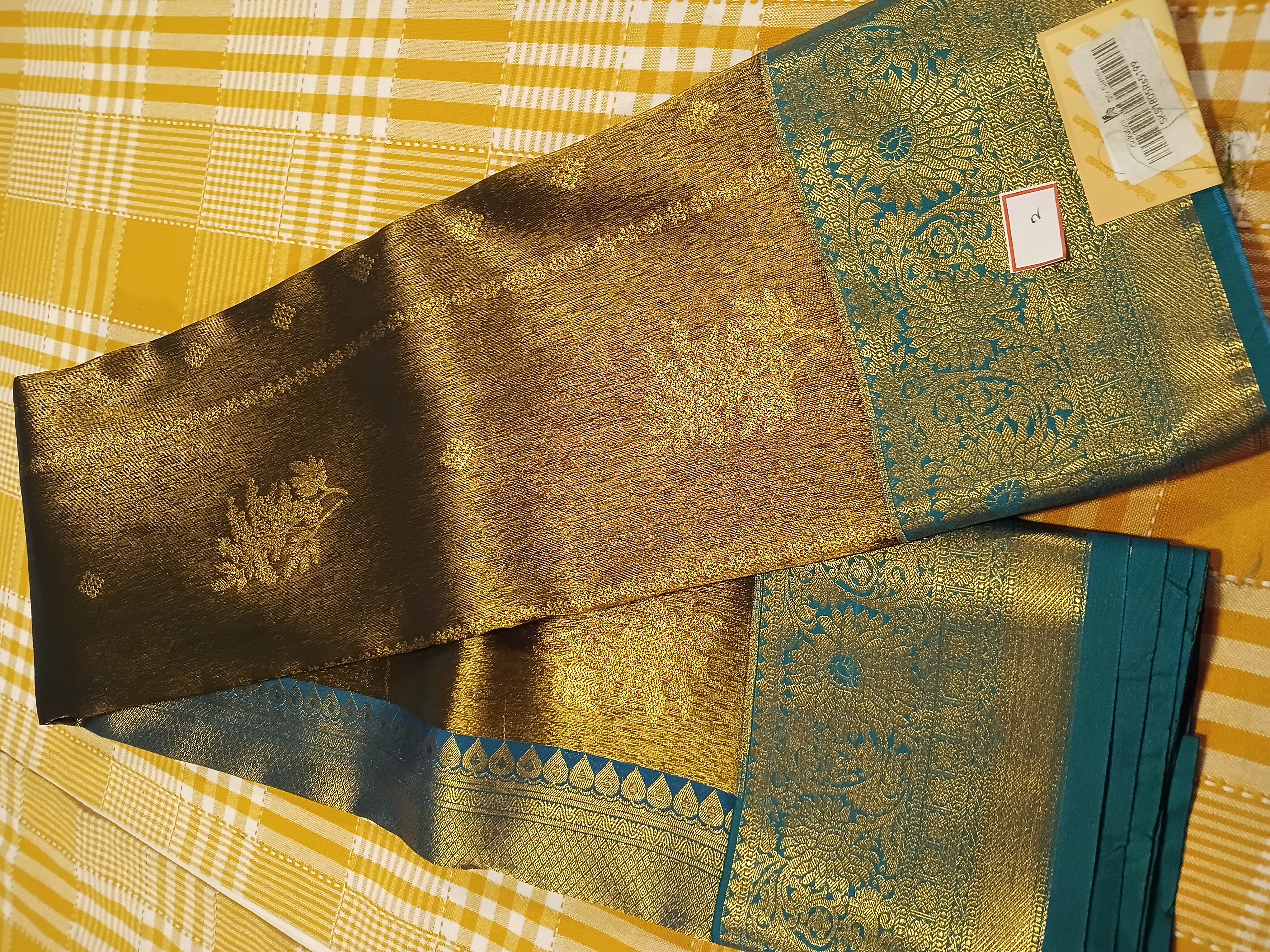 Gold With Sky Blue Semi Kanchi Silk 014 view 2