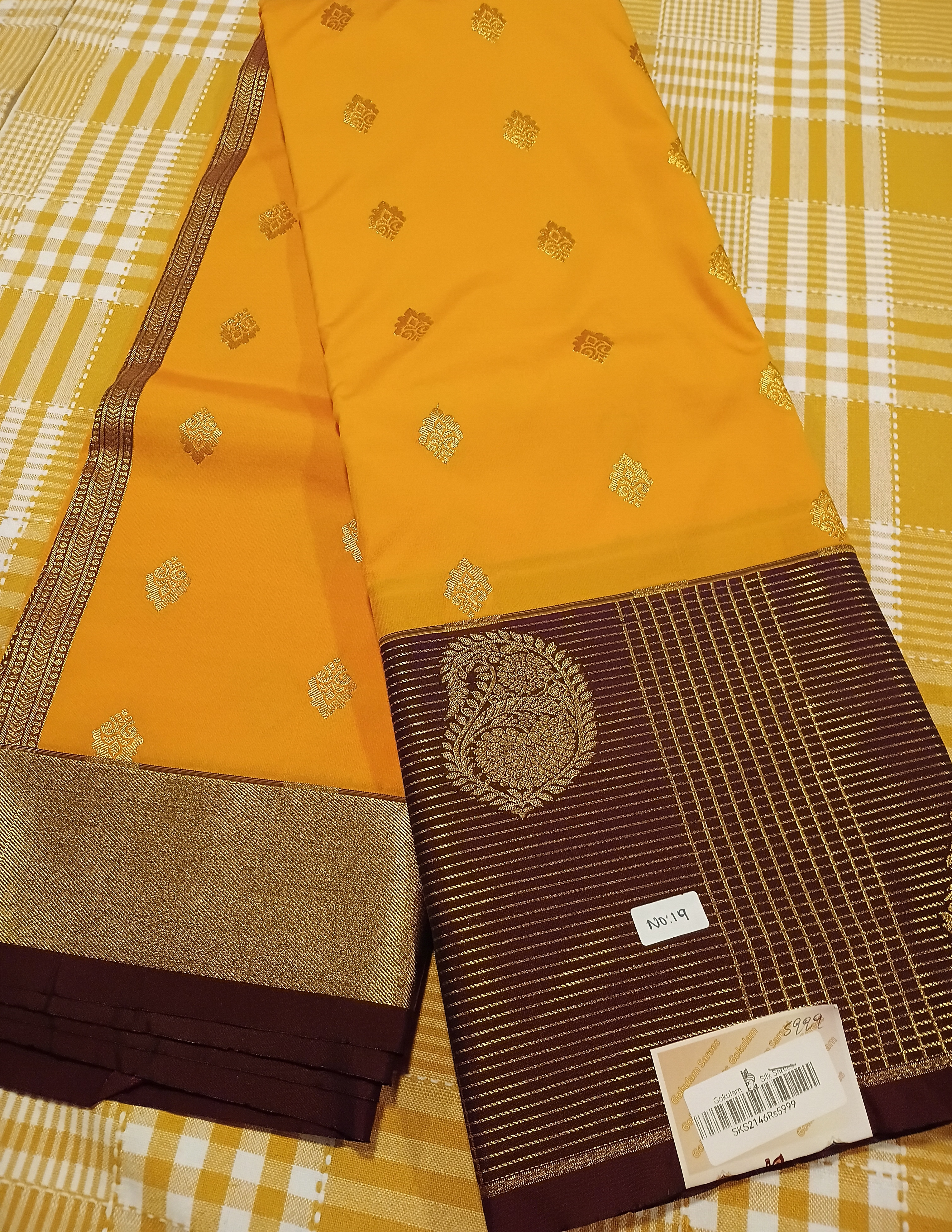 Yellow With Brown Semi Kanchi Silk 075 view 2