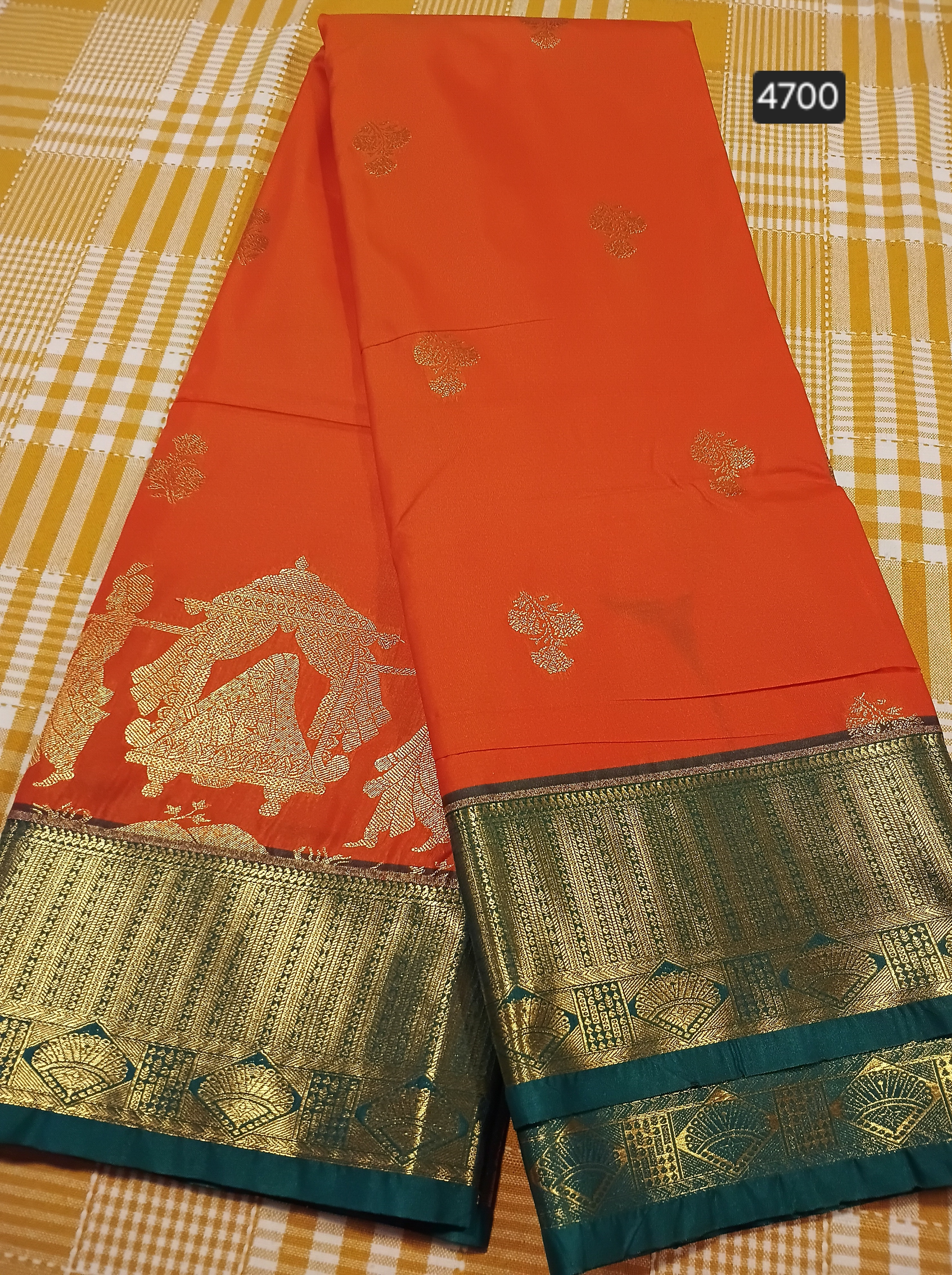 Orange With Bottle Green Semi Kanchi Silk 029 view 2