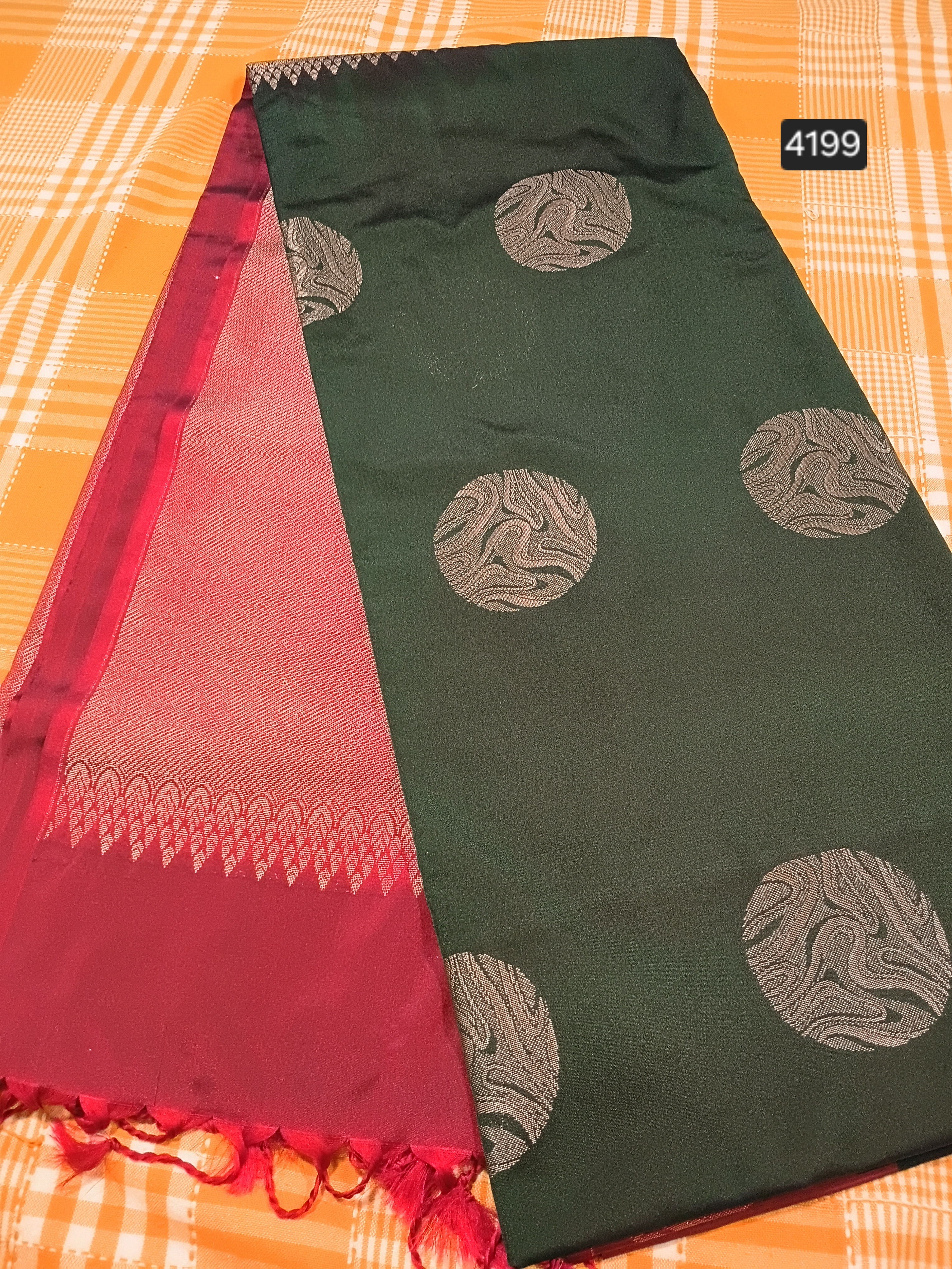Bottle Green With Red Semi Kanchi Silk 007 view 2