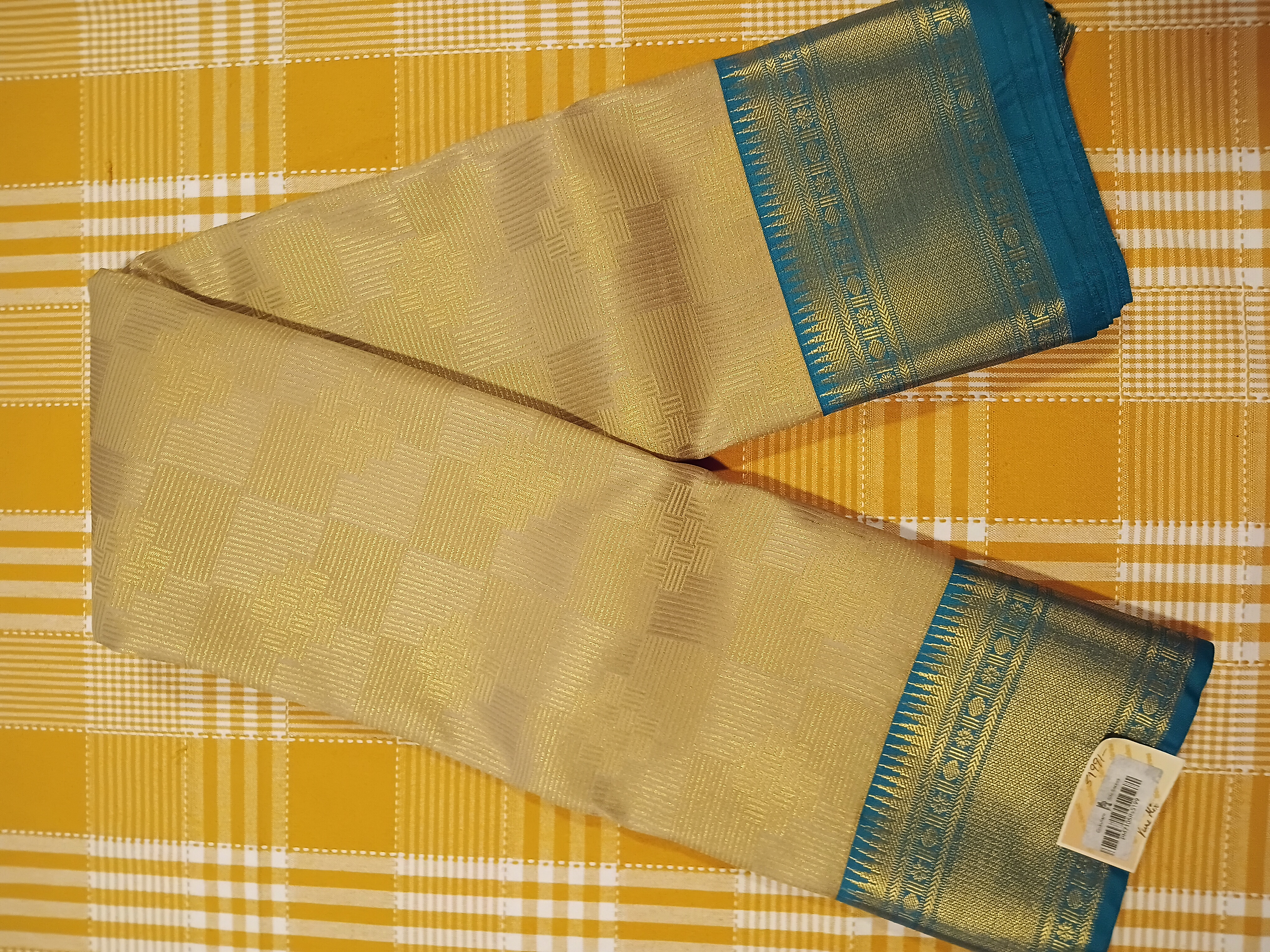 Gold With Blue Semi Kanchi Silk 013 view 2