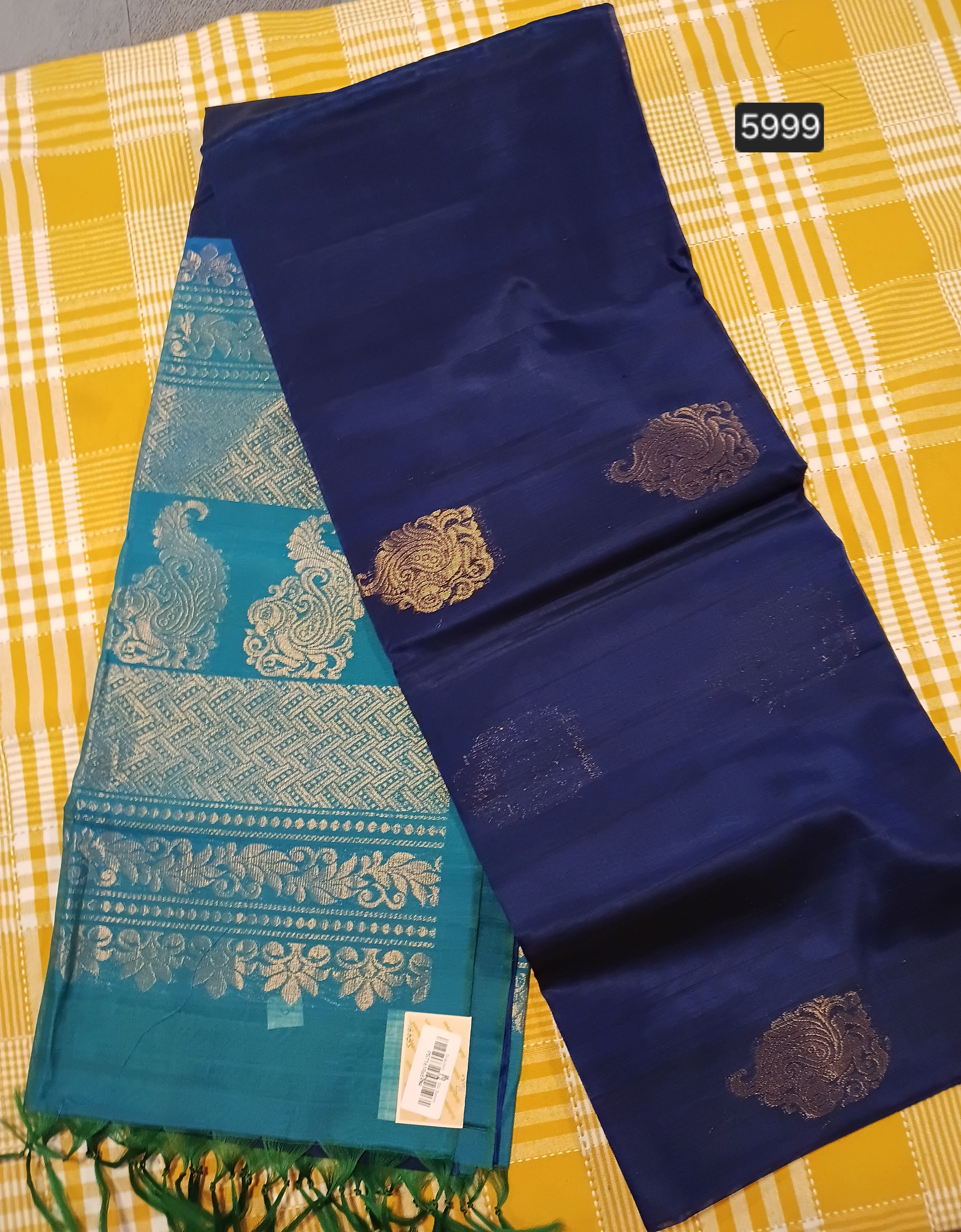 Soft Silk Saree Royal Blue With Light Blue 068 view 2