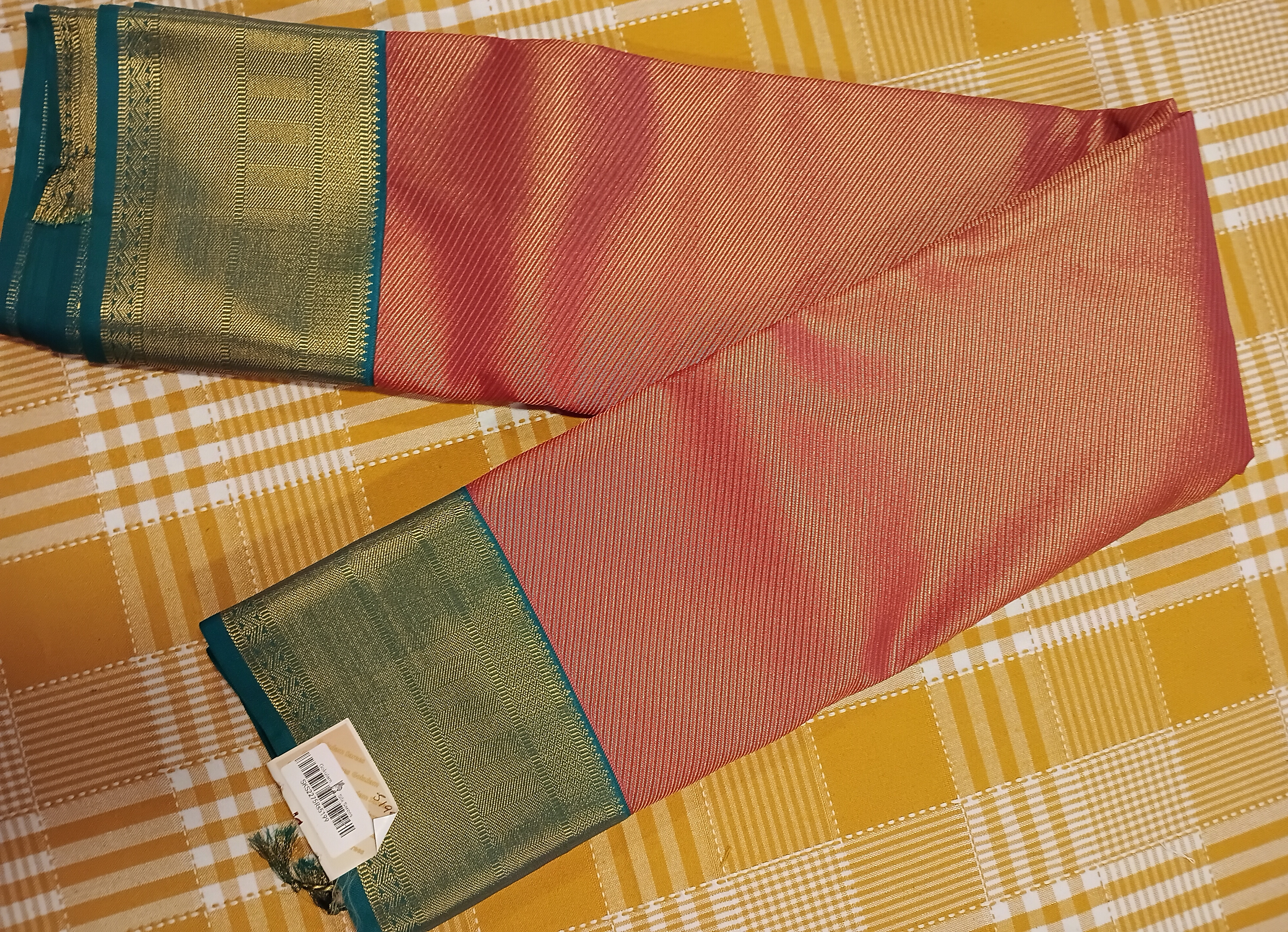 Half Kanchi Silk Saree Red With Green 019 view 2