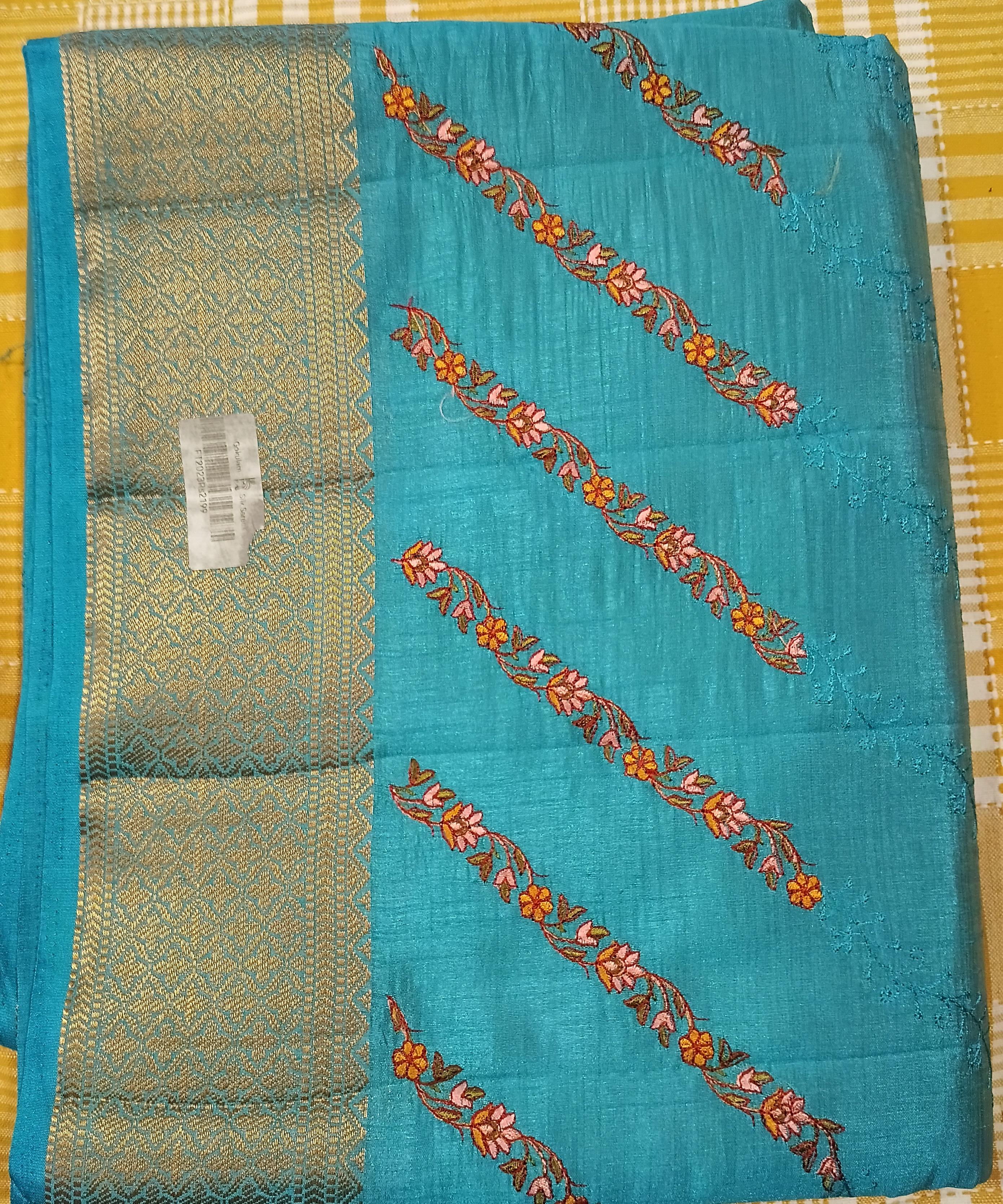 Embroidered Sky Blue  Tussar Silk Saree 006 view 2