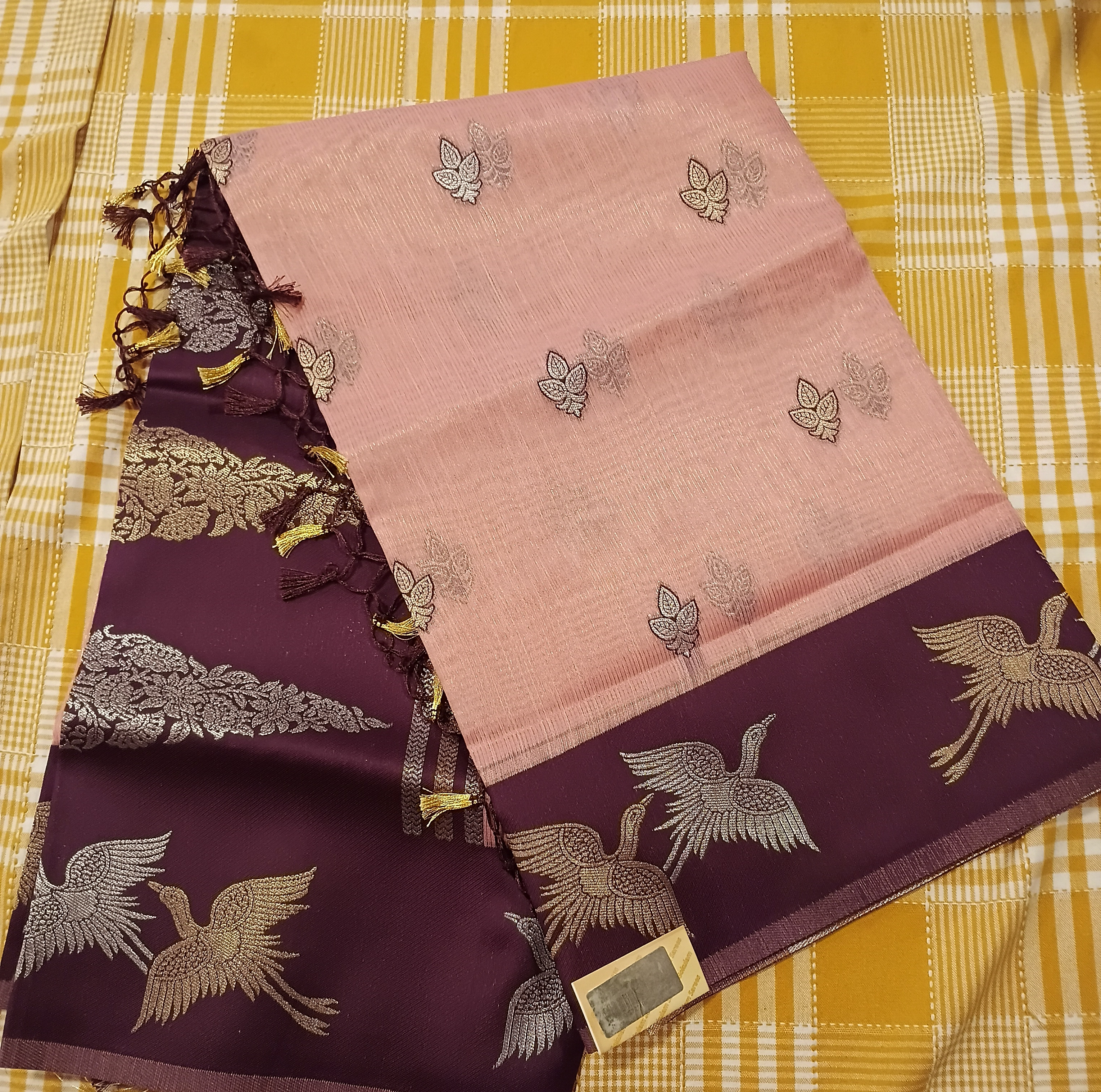 Light Pink With Purple Tussar Silk Saree 013 view 2