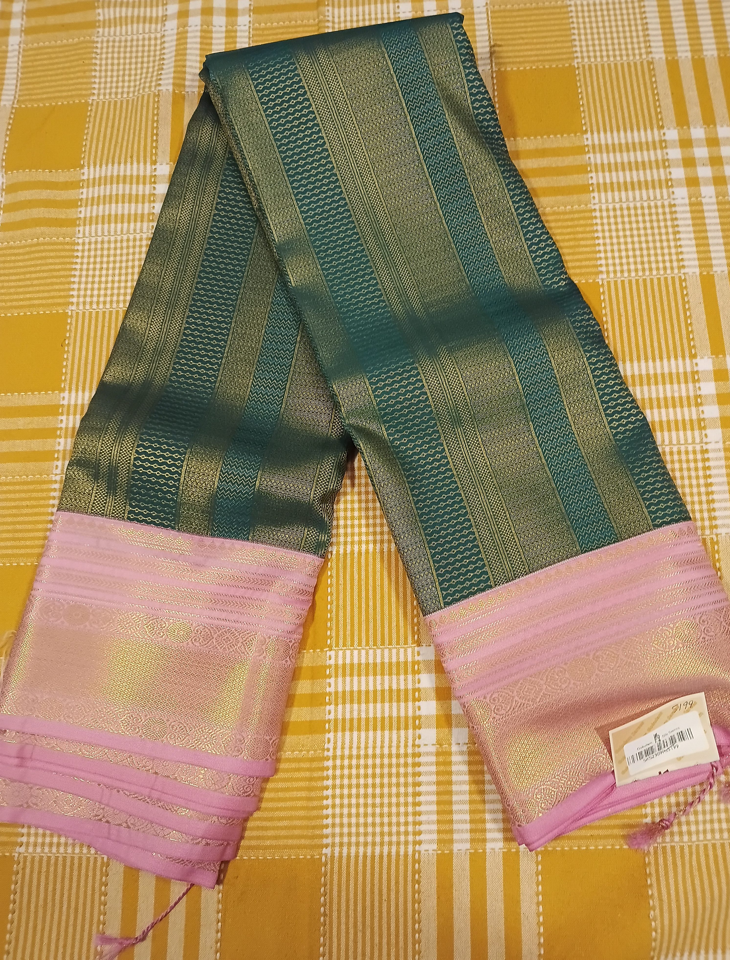 Semi Kanchi Silk Saree Green With Pink 165 view 2