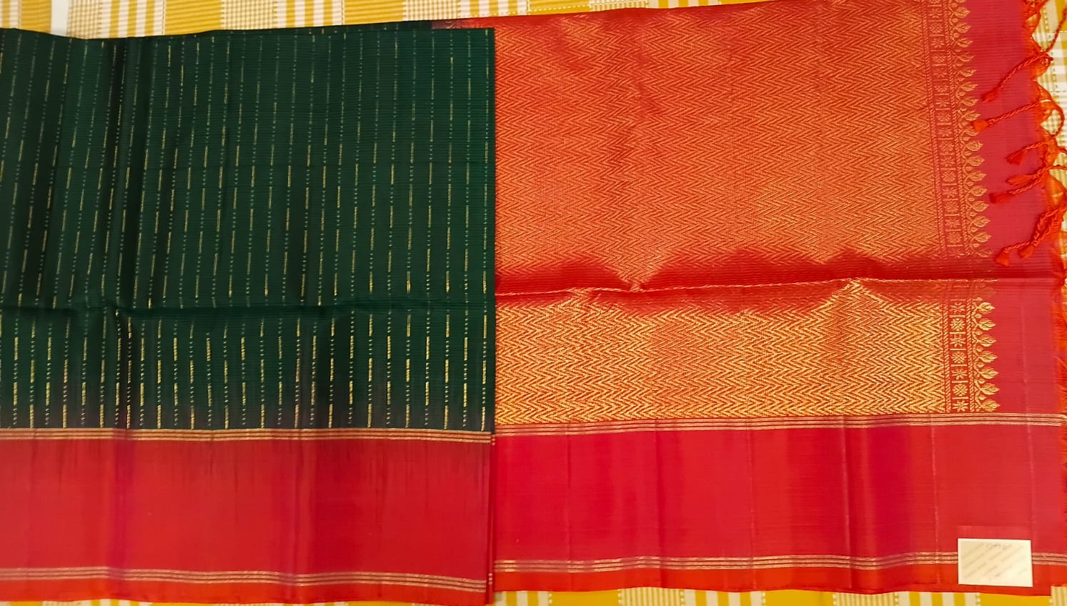 Pure Silk Saree  Bottle Green With Orange 049 view 2