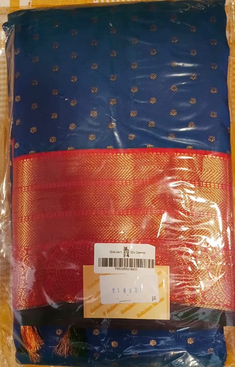 Pure Silk Saree Blue With Red 016 view 2