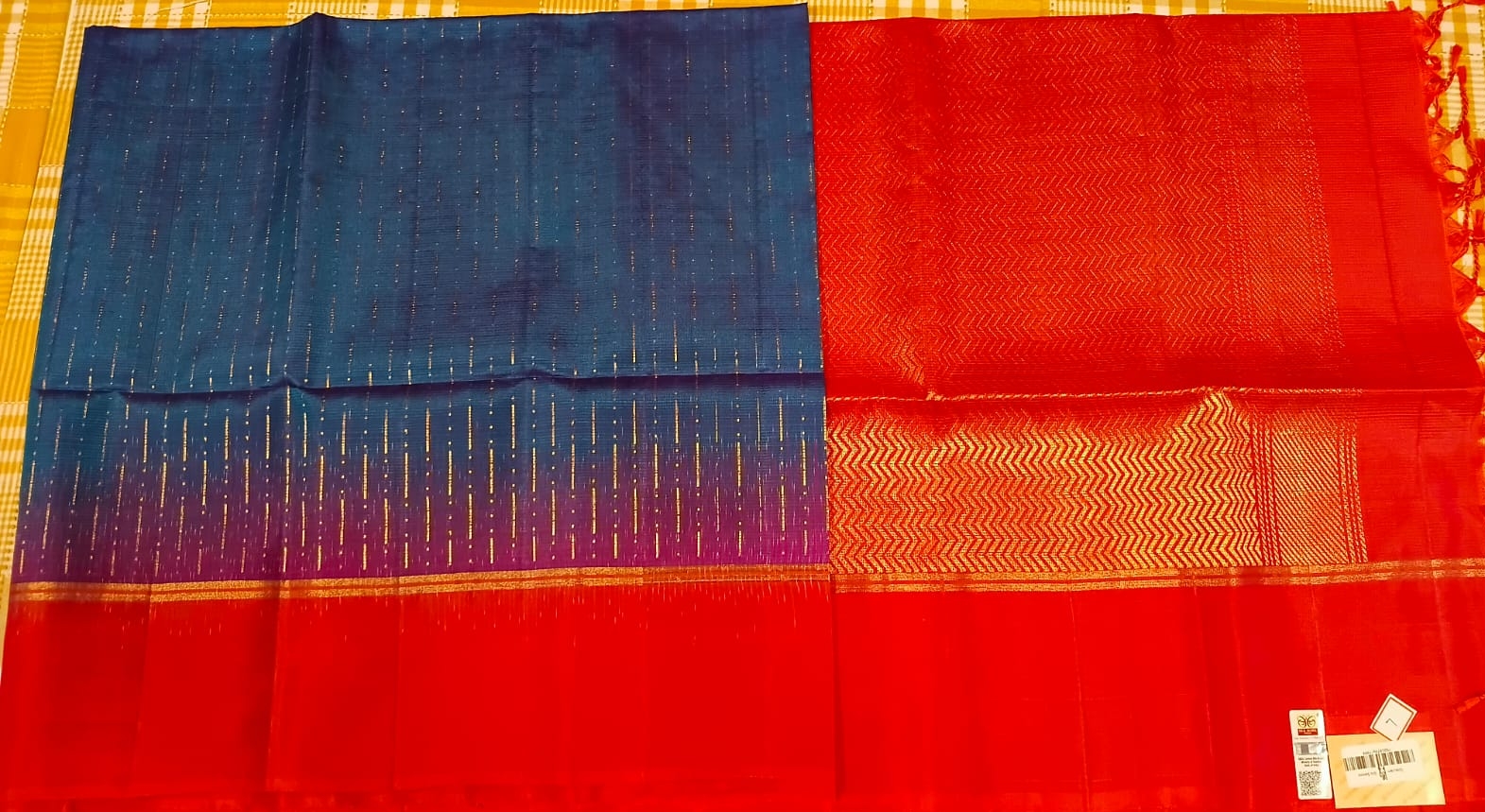 Pure Silk Saree Royal Blue With Orange 025 view 2