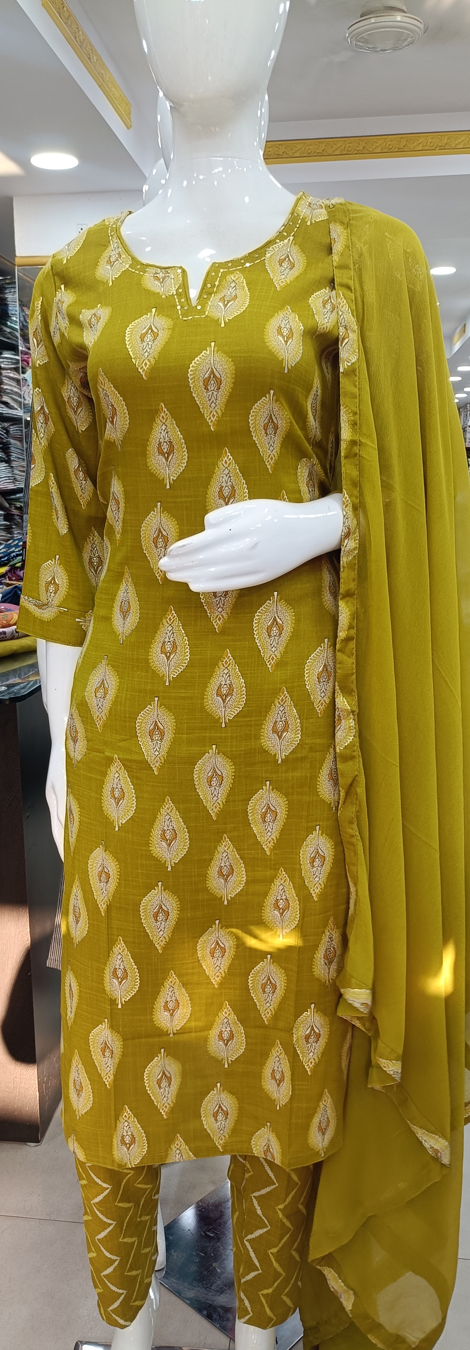 Olive Green Ethnic Suit Set view 2