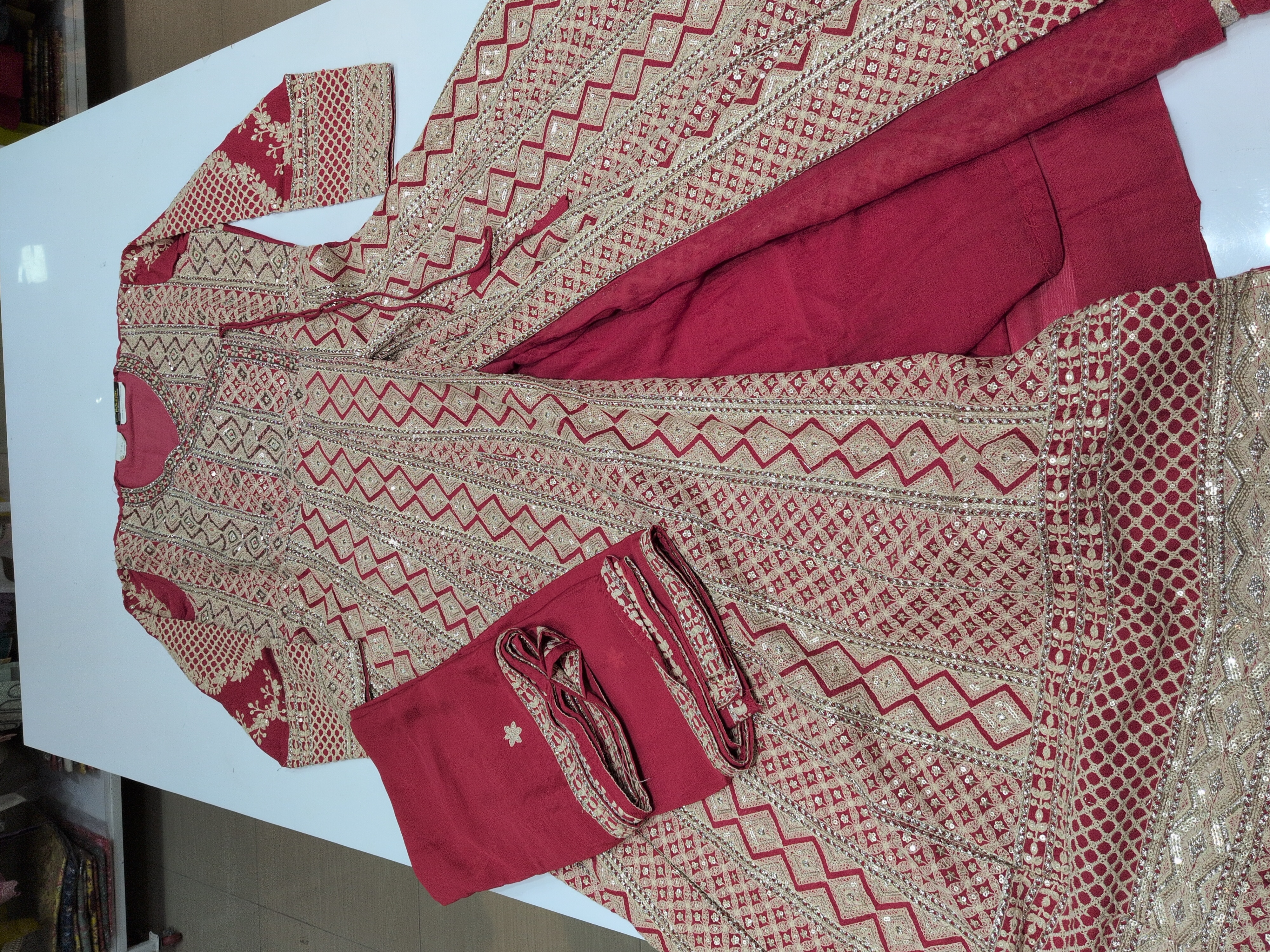 Chinon Fabric  Heavy  Embroidered Thread Work Anarkali Gown / 7818 - A / HC00970 view 3