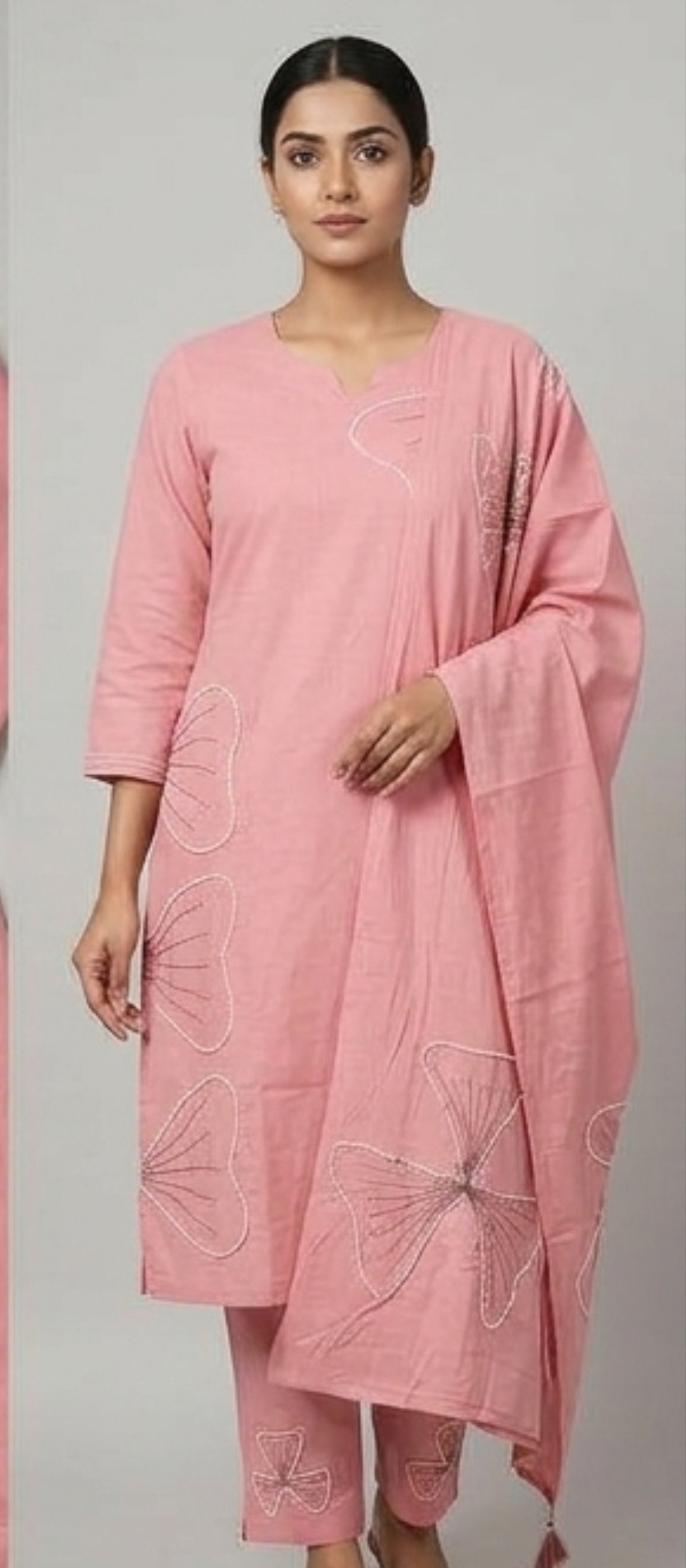 Stylish Cambric Cotton Girlish Embroidered Suit  Pink / HC002388 view 2