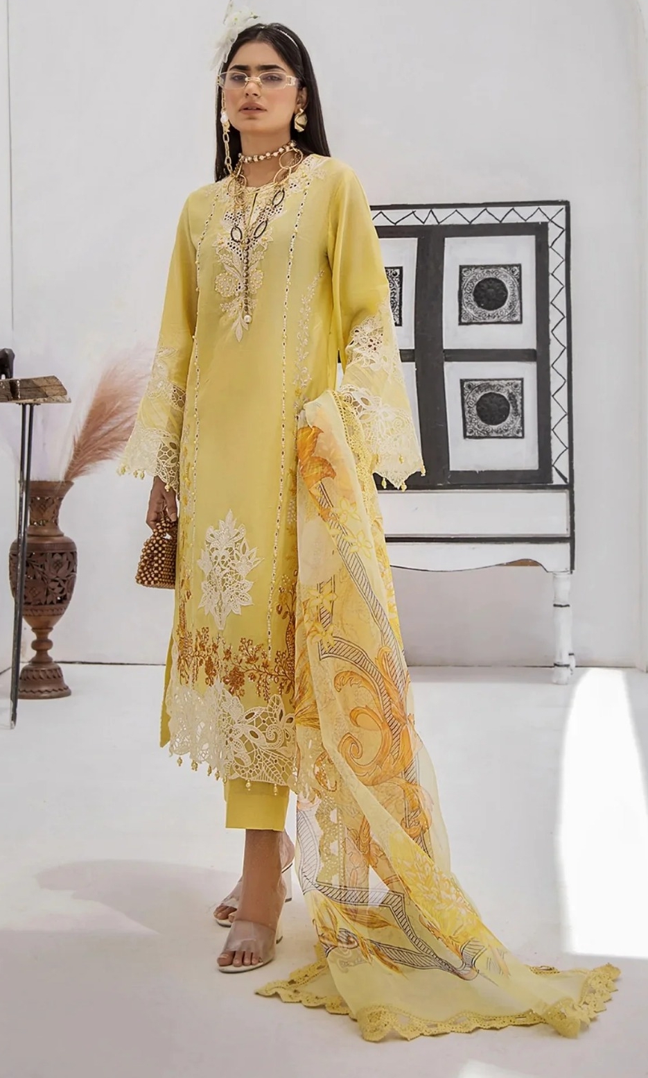 Azure Embroidered Lawn Stitch Suit Golden Yolk 02 – DF0015 view 4