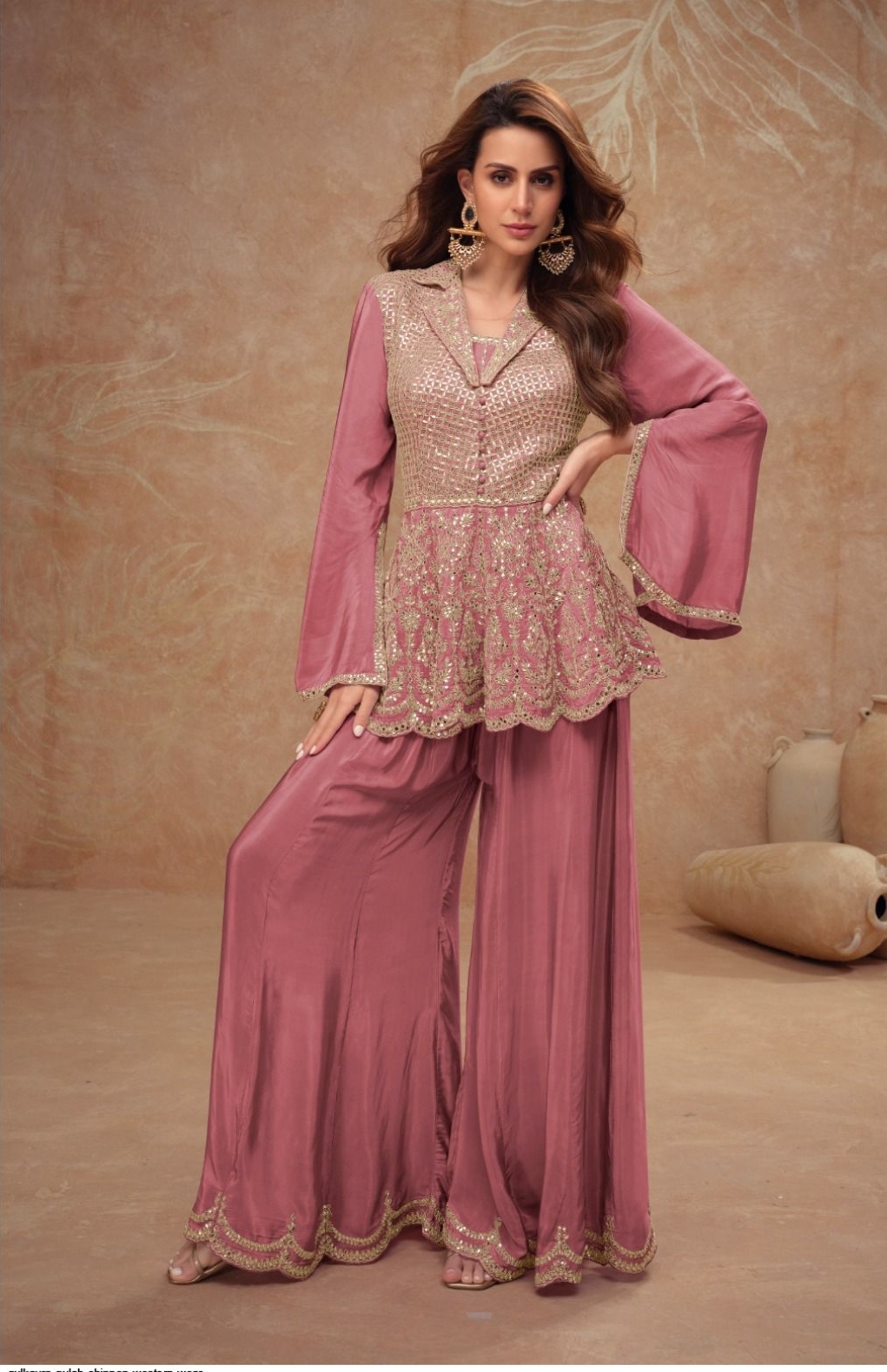 Heavy Sequence Work With Embroidered Flapper Suit Pink  7504 / HC002421 view 5