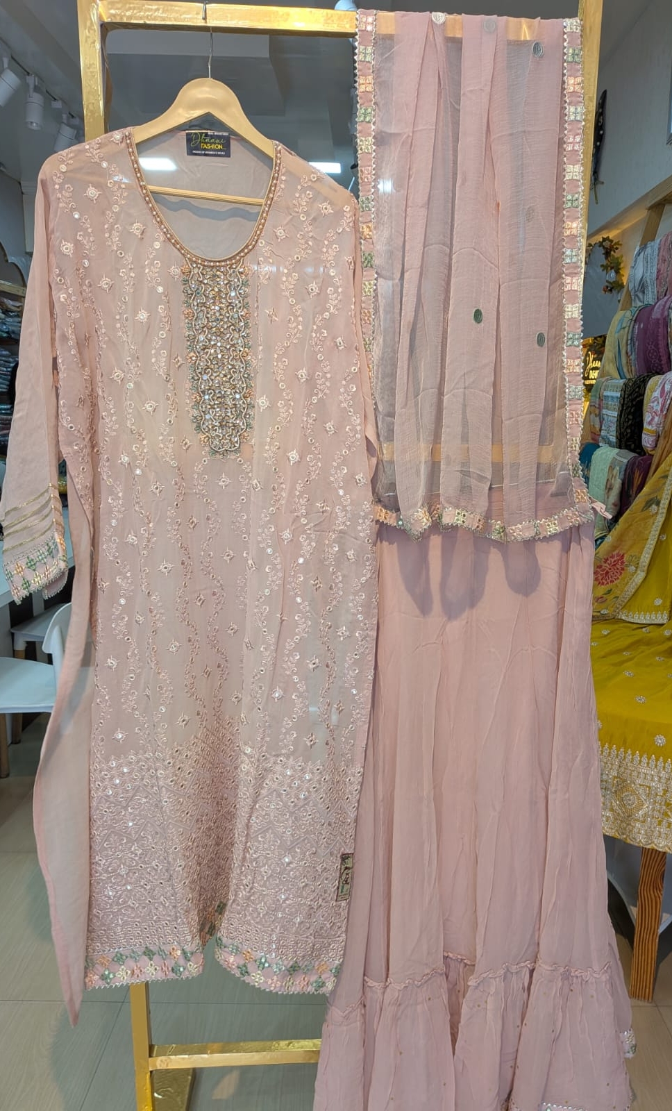 Pure Chiffon Embroidery Sharara Suit - SS12 A Light Peech / HC001673 view 6