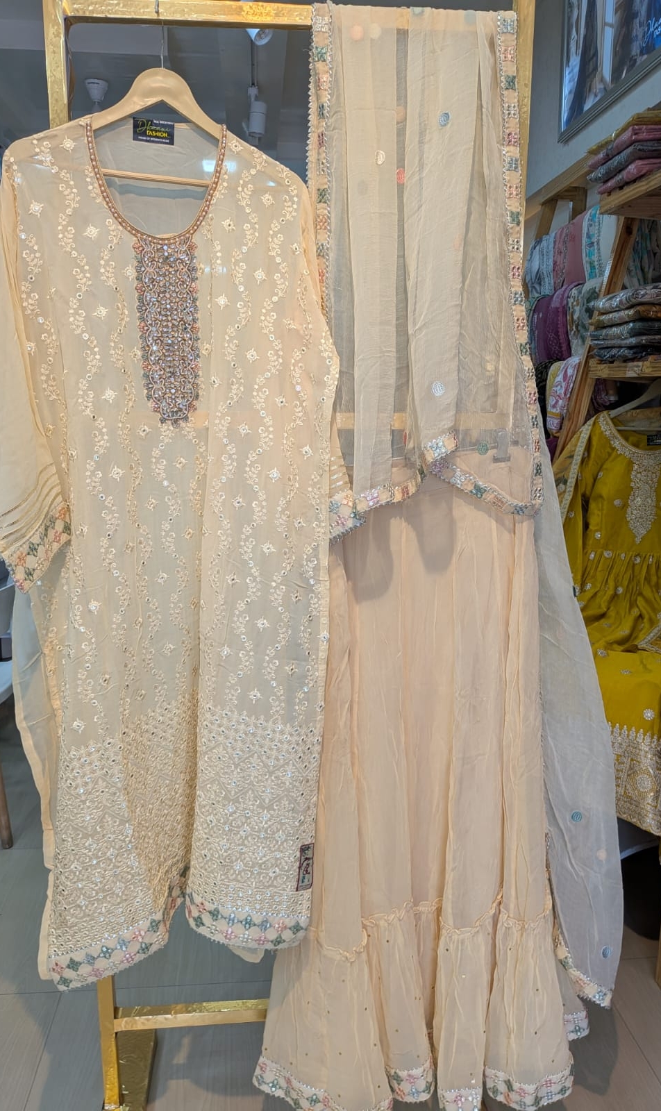 Pure Chiffon Embroidery Sharara Suit - SS12 A Light Yellow / HC001673 view 5