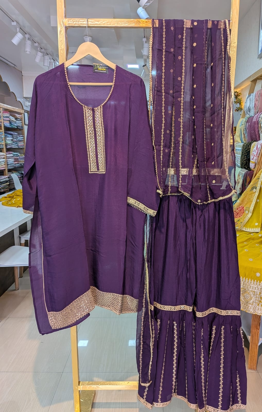 Elegant  Embroidery Pure Georgette Flapper Semi Stitch Suit - Purple A - 4 / HC001673 view 6