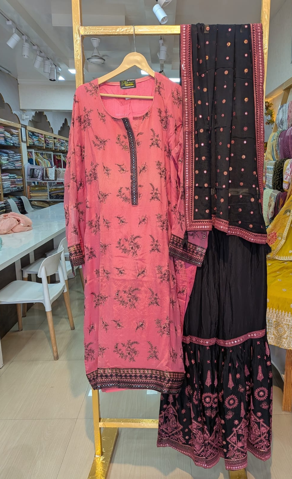 Heavy Embroidered Sharara Semi Stitch Suit - Pink A 14 / HC001673 view 6