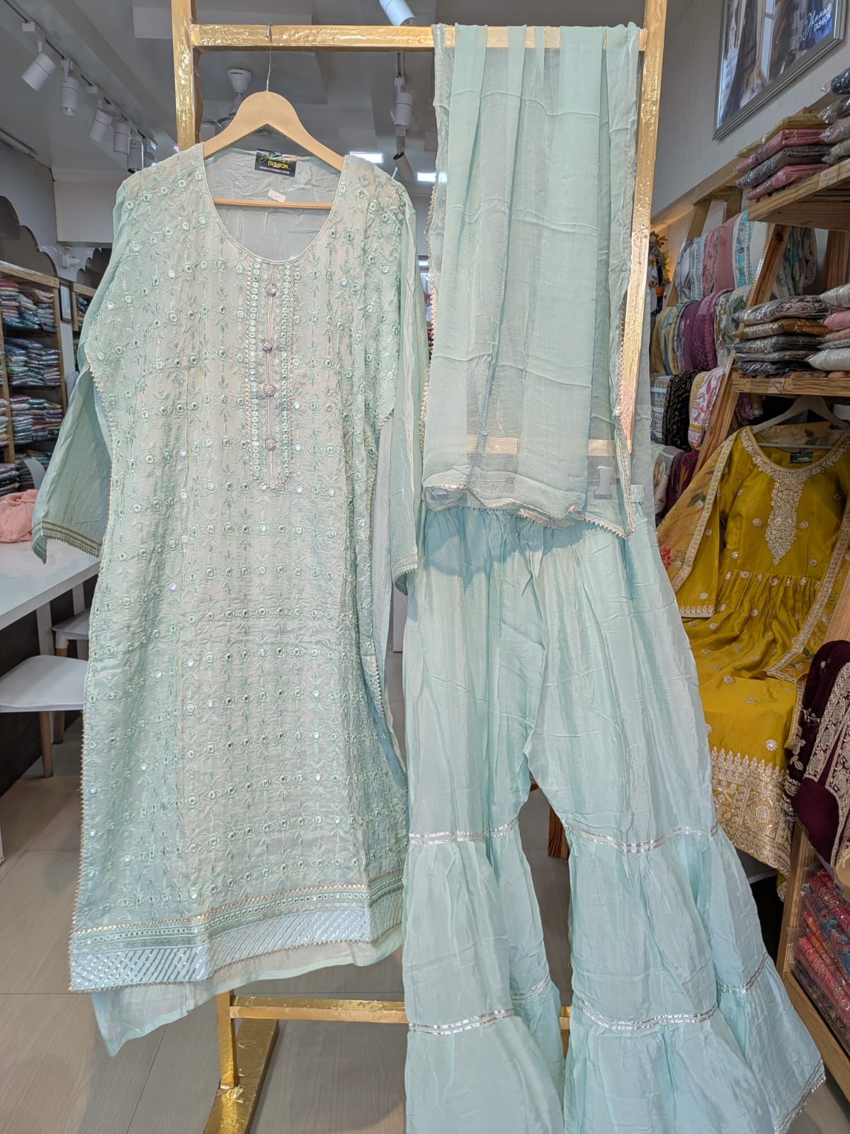 Semi Stitched Kasab Embroidery Sharara Semi Stitch Suit - Light Green B- 10 / HC001673 view 6