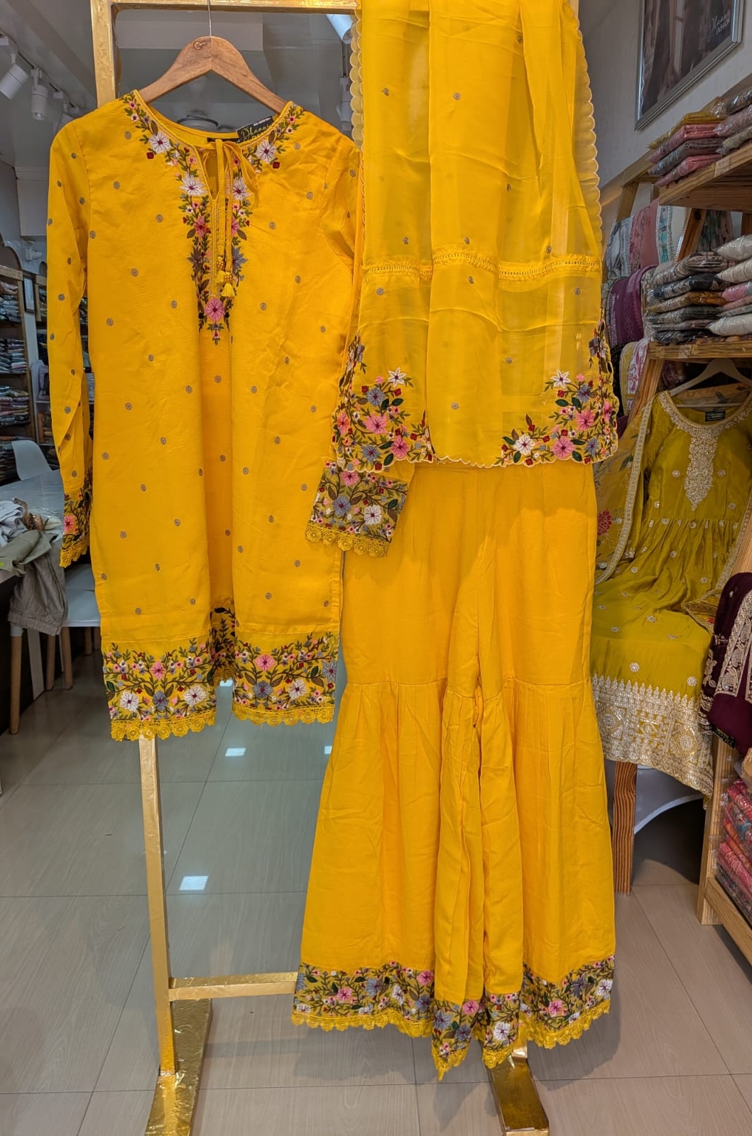 Embroidered tasser Silk Sharara Stitched Suit - 5501 / SD0095 view 6