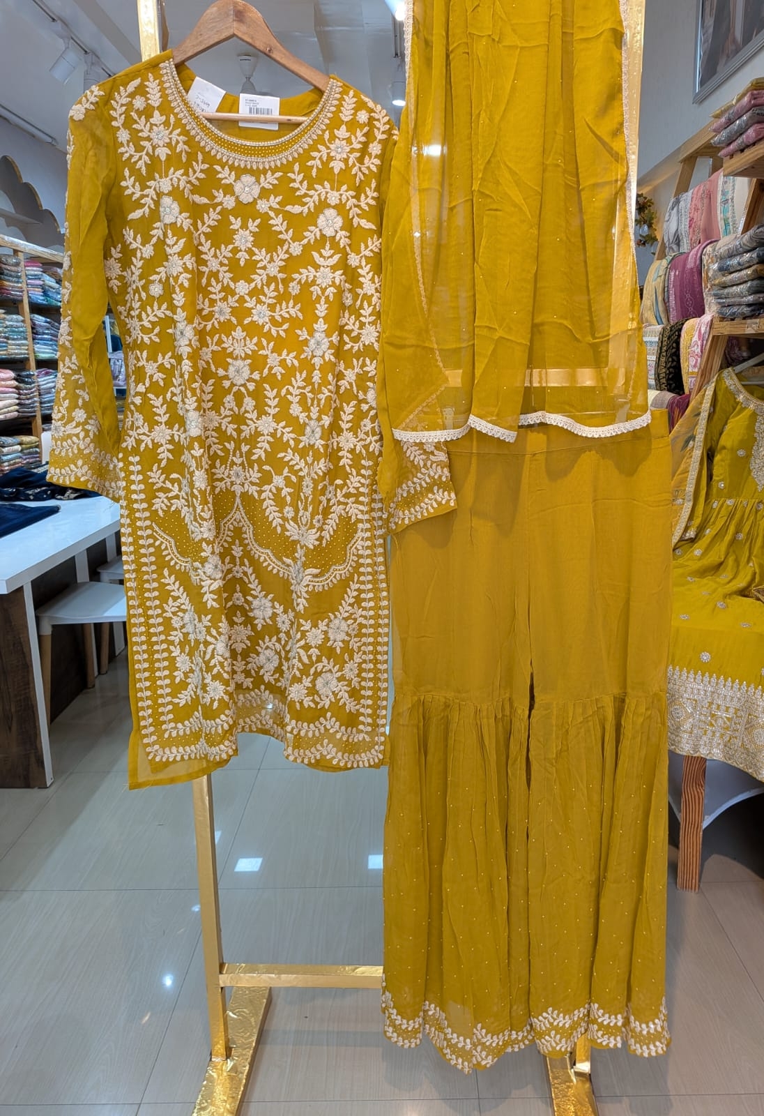 Thread Embroidered Work Chiffon Sharara Stitched Suit  6095 - C / HC00816 view 6