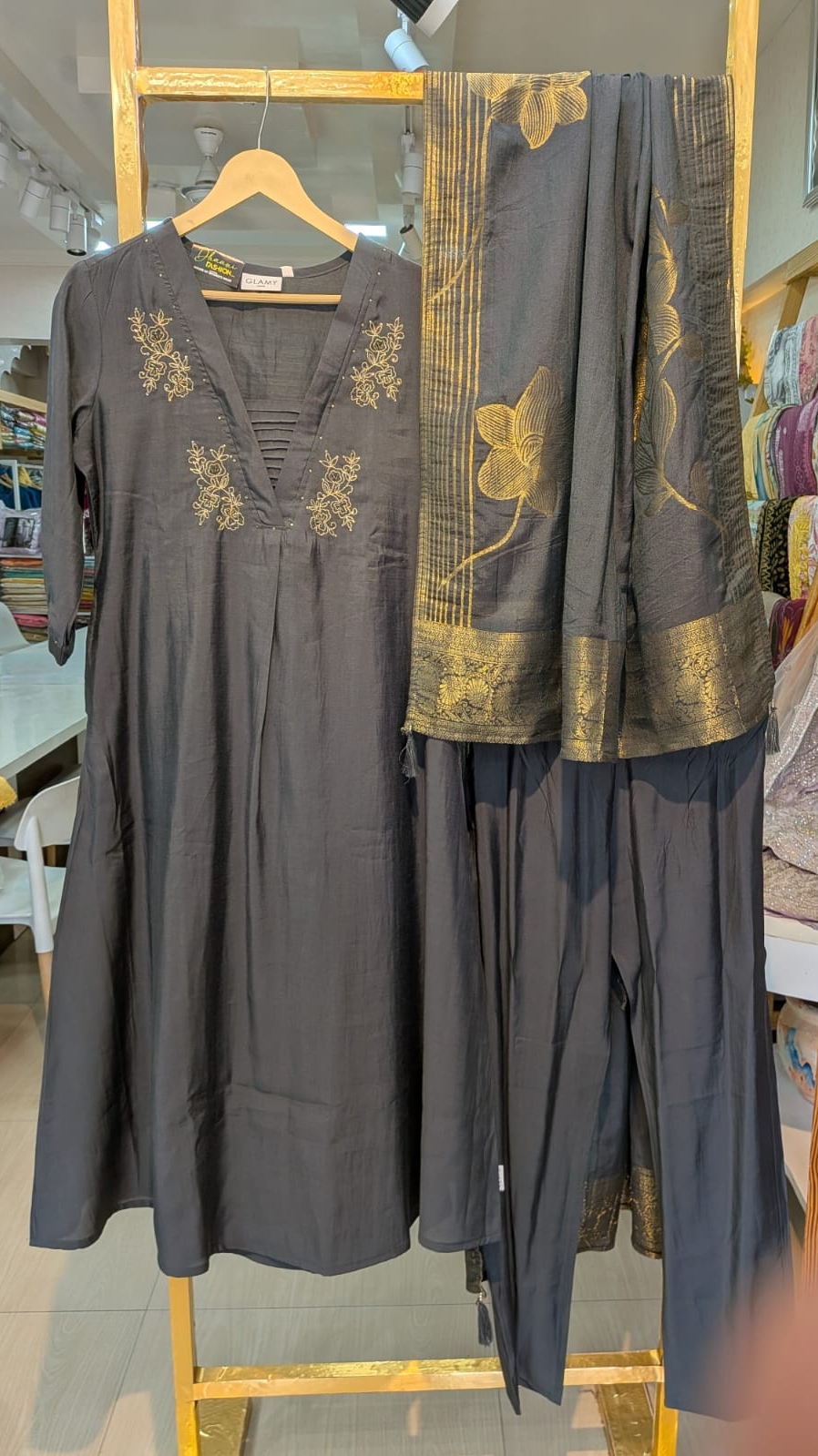 Modal Silk Fabric Stitched Suit Gry / HC001967 view 6