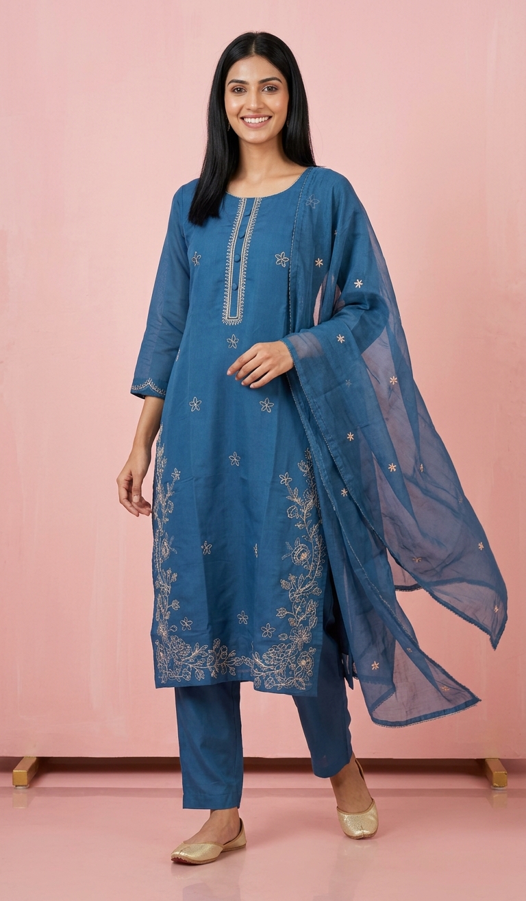 Embroidered Modal Silk Stitched Suit - 5072 / SD00182 view 5