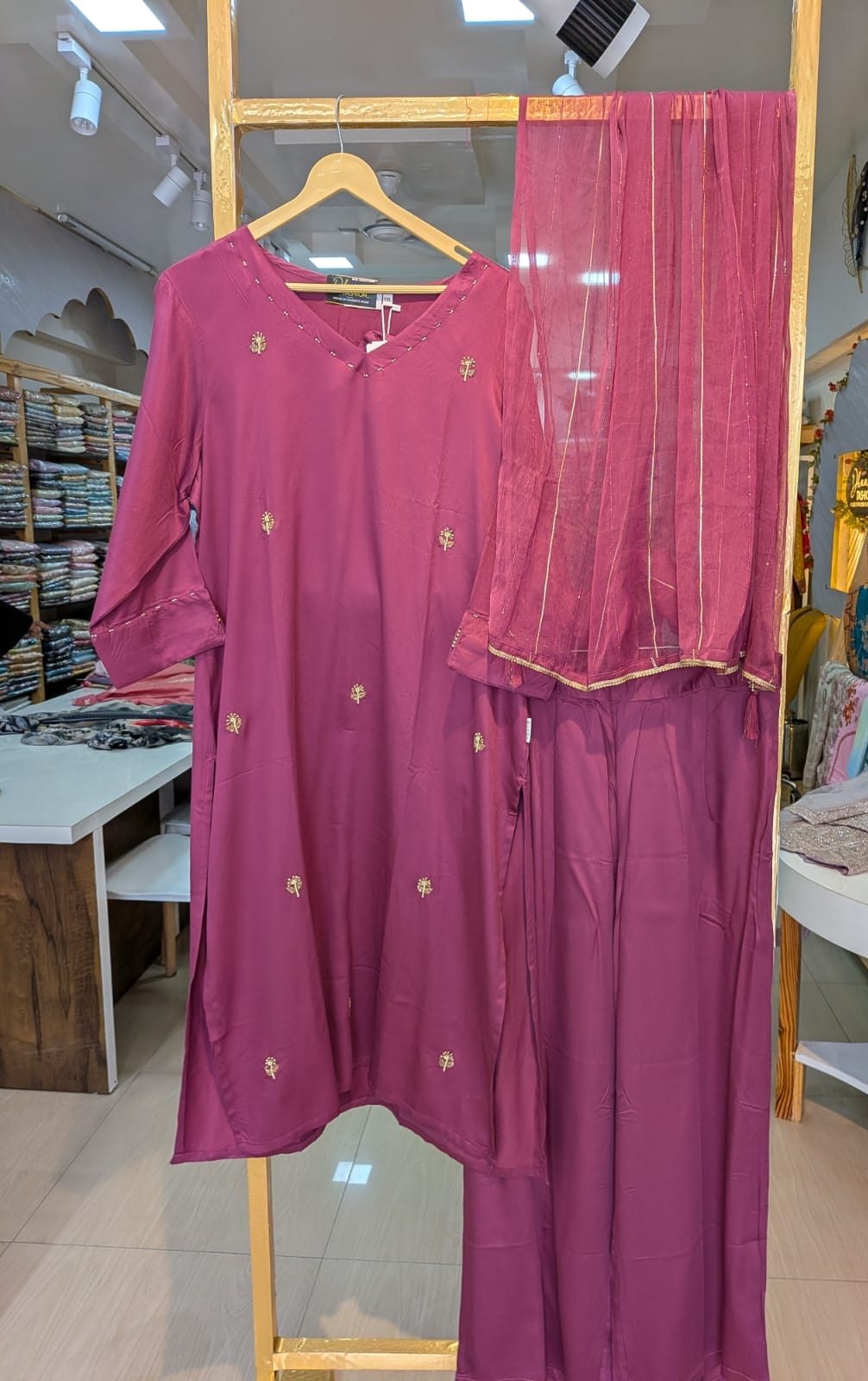 Embroidered Dola Silk Stitched Suit - Wine 2890 A / HC002381 view 6