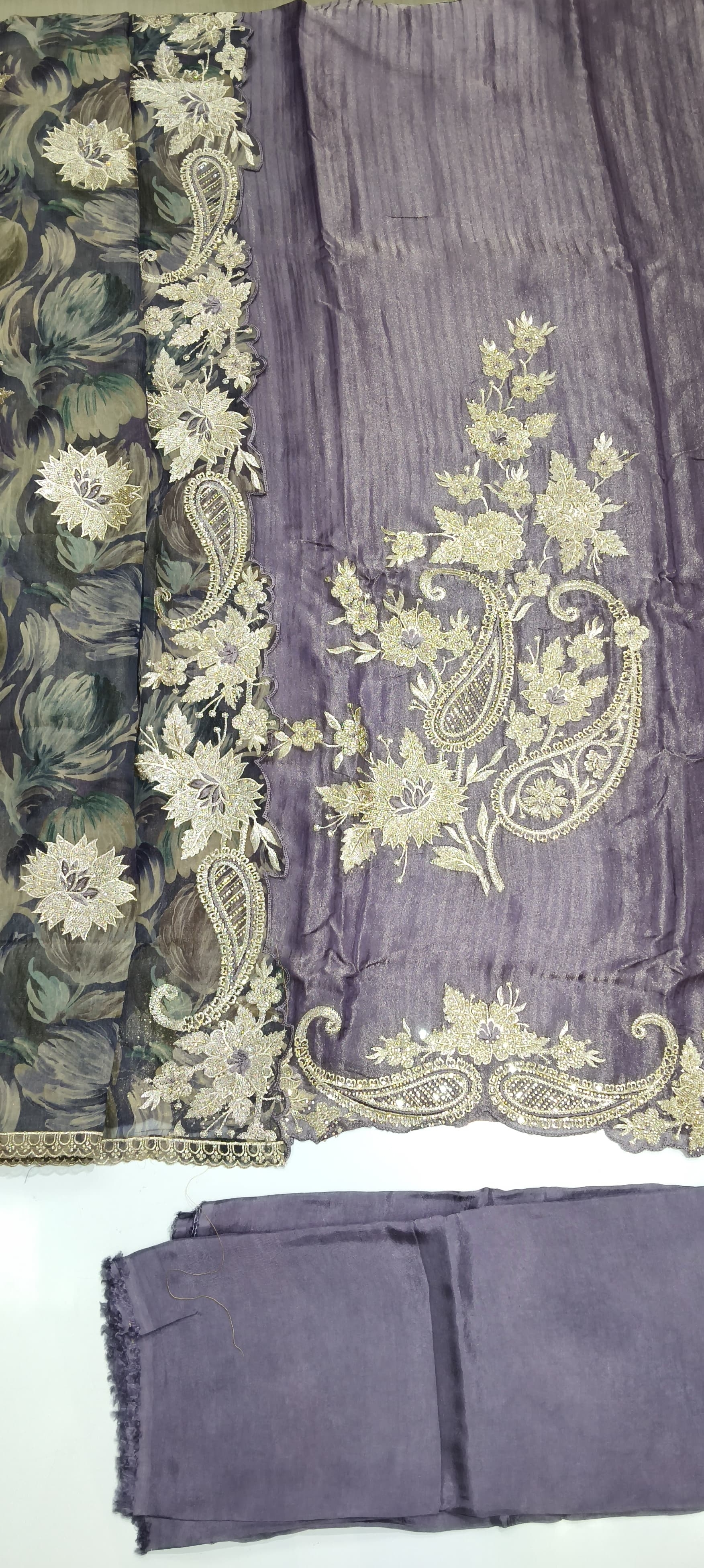 Heavy Embroidered Designer Party Wear Unstitched Suit - Purple / HC002275 view 7