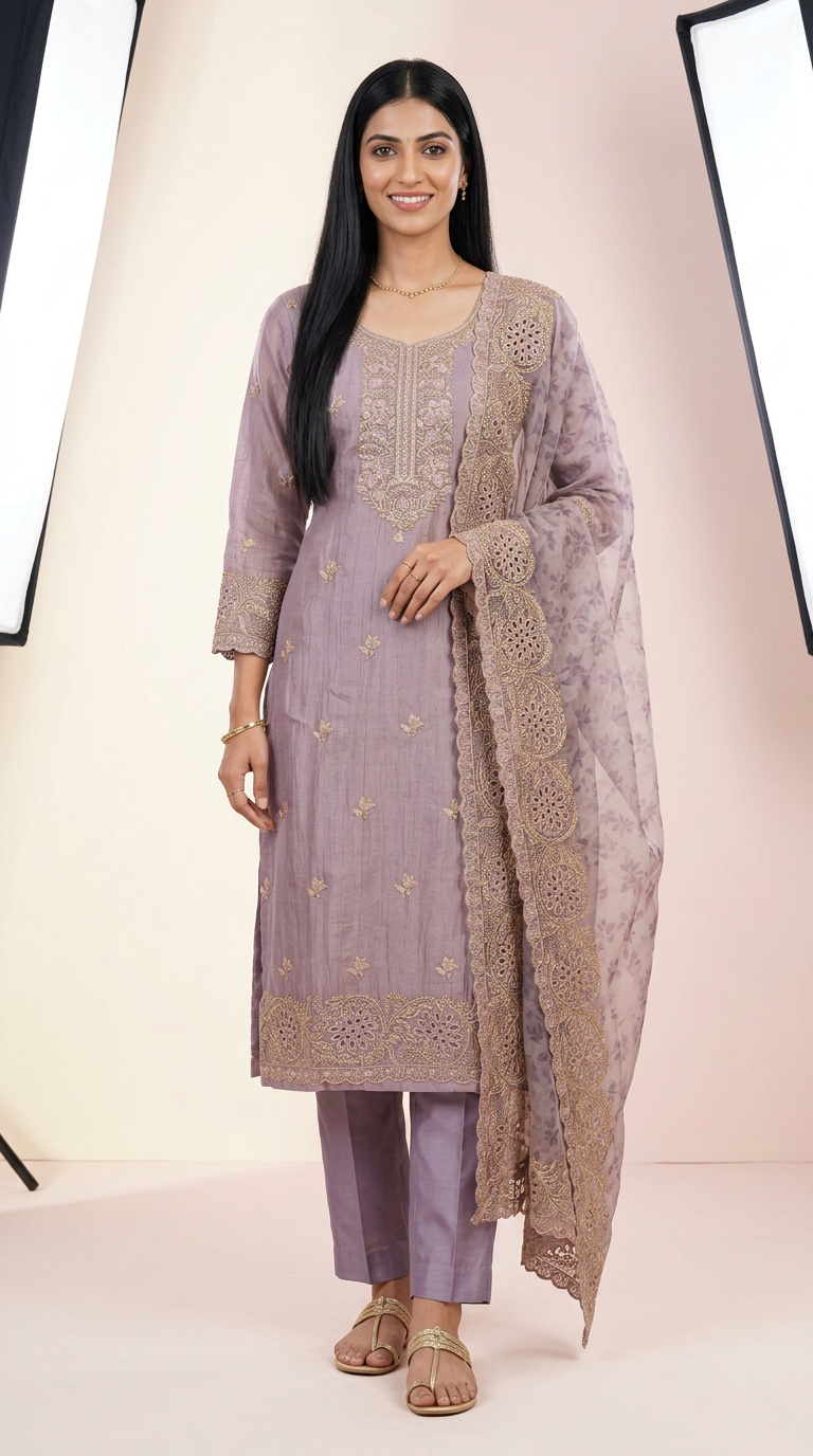 Embroidered Fancy Shimmer  Silk Party Wear Latest Suit - Purple/ HC002351 view 6