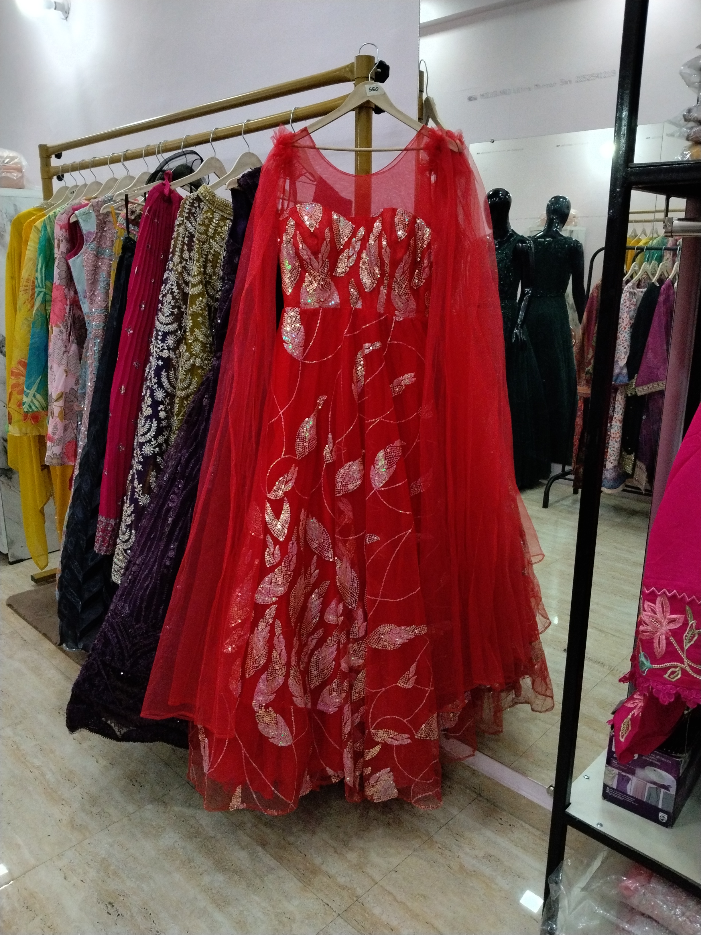 Embroidered Red Gown view 4