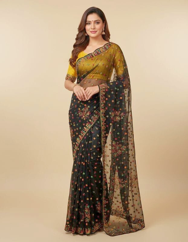 Floral Embroidered Saree view 2