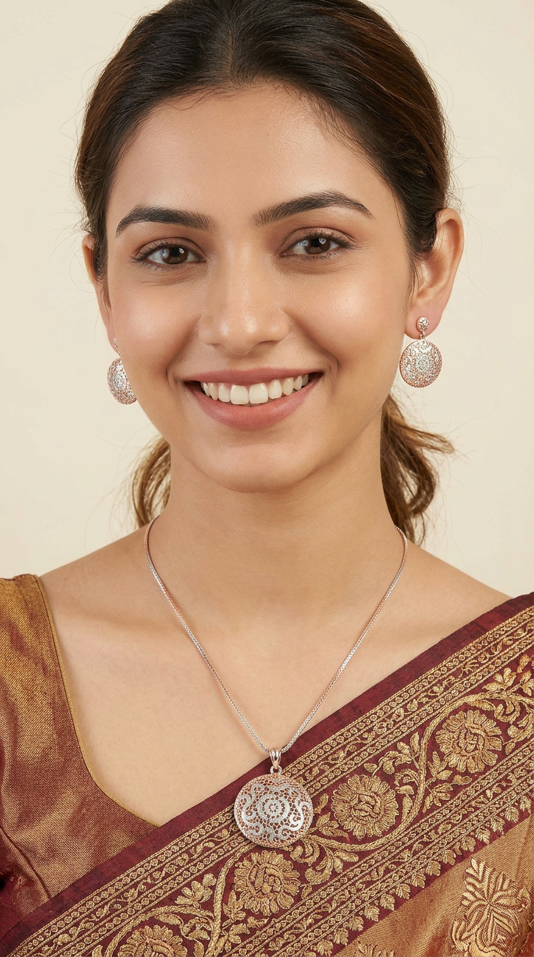 Silver Filigree Necklace and Earring Set view 2