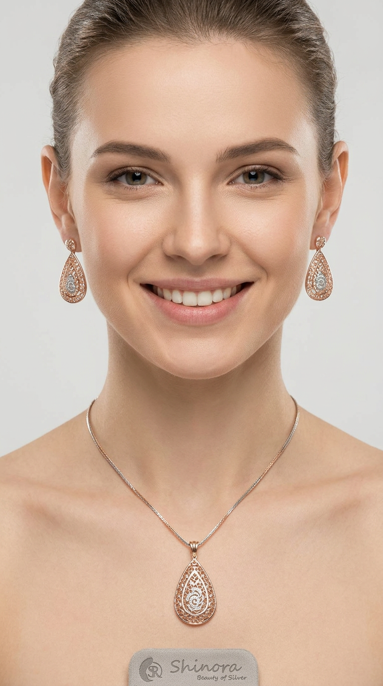 Rose Gold Plated Necklace and Earring Set view 2