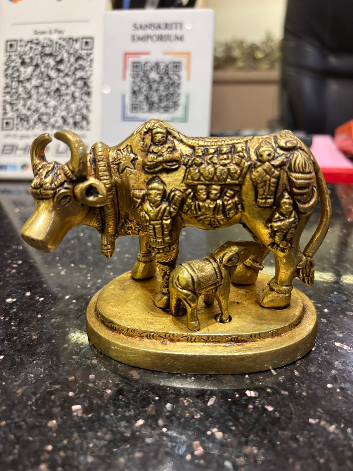 Brass Cow and Calf Figurine view 2
