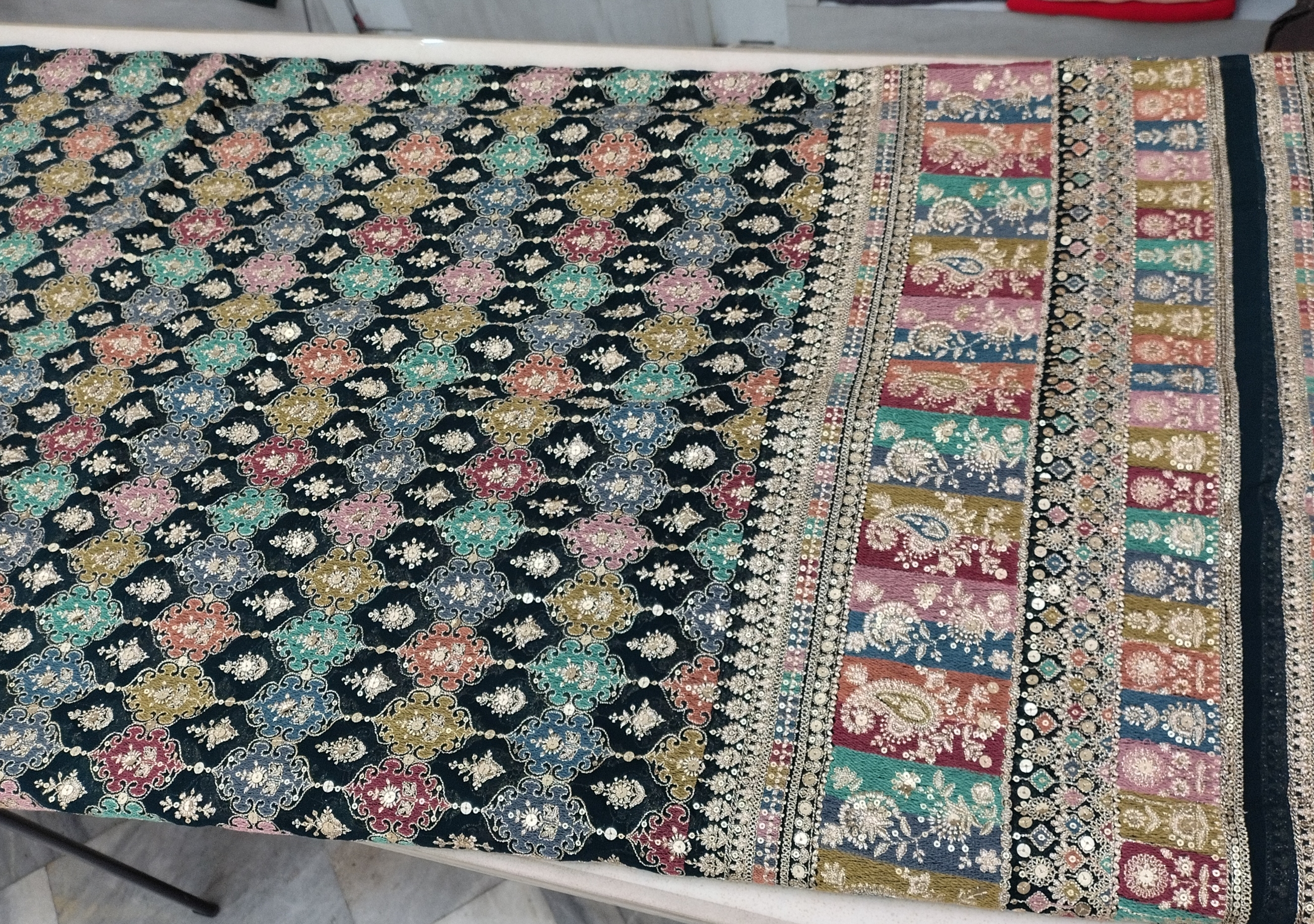 Multi Colour Georgette Fabric view 2
